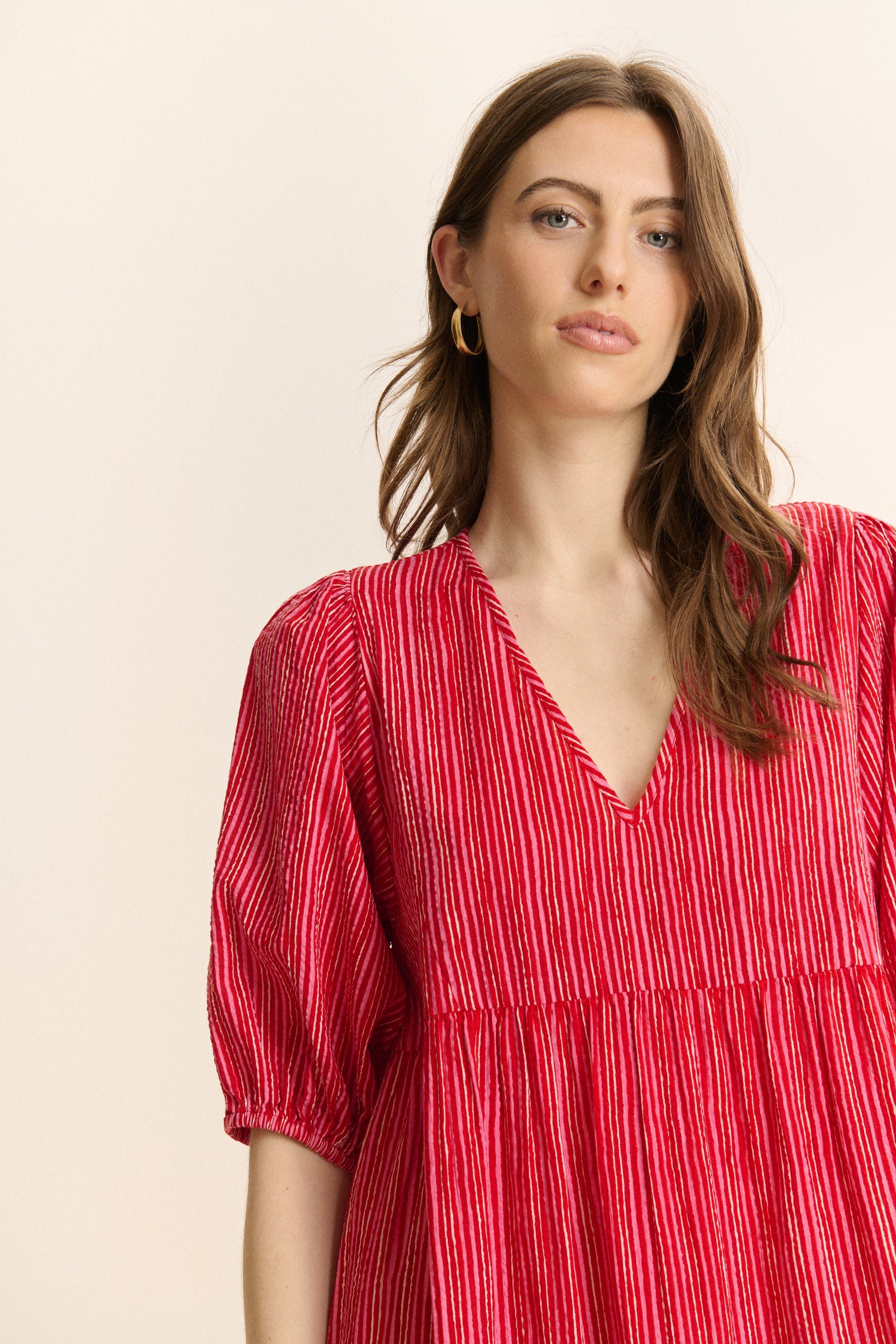 Robe midi à rayures manches 3/4 GARANCE PARIS Rose