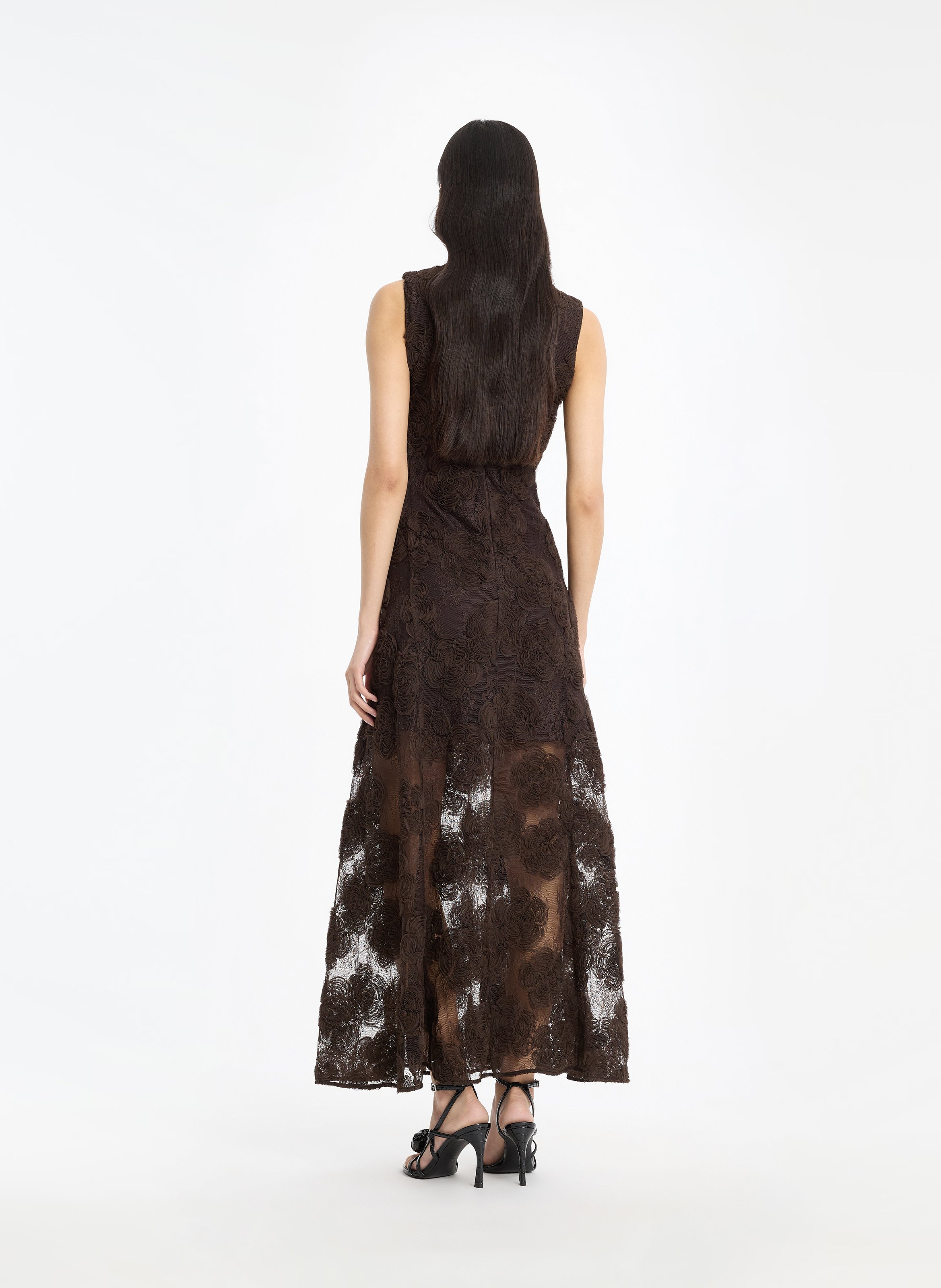 Langes Spitzenkleid ROTATE Braun