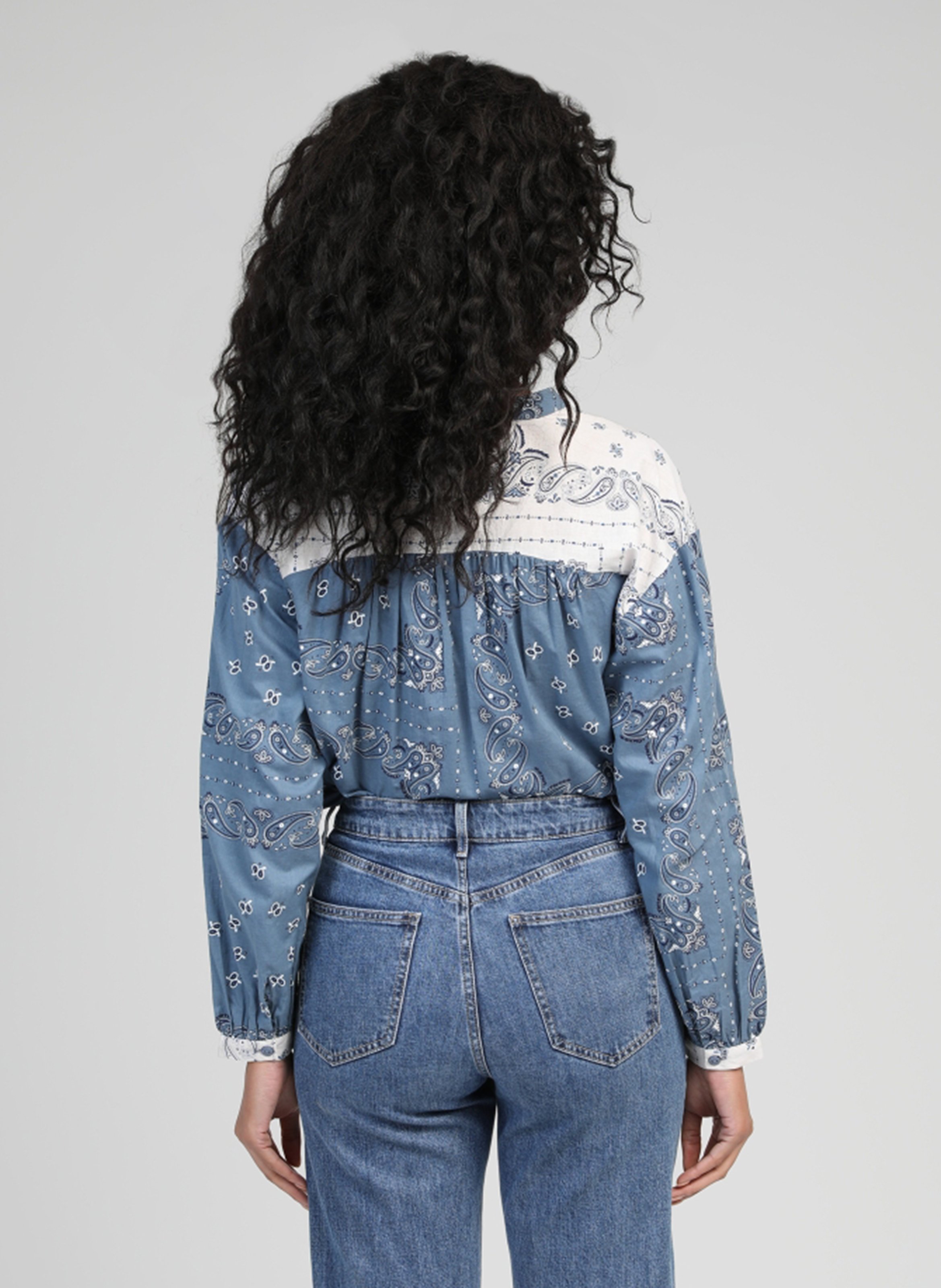 Baumwollbluse mit Rundhalsausschnitt und Print AN'GE Blau