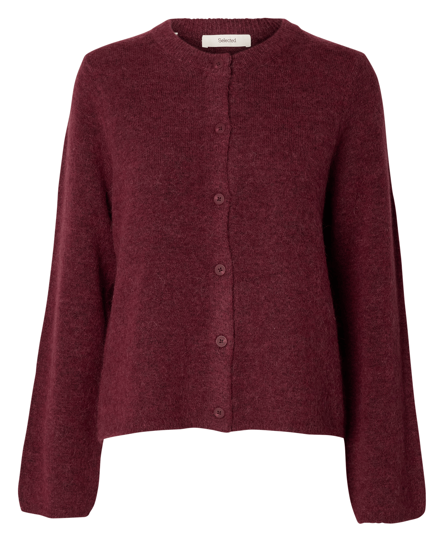 Round-neck mixed-knit cardigan LULU Tawny port