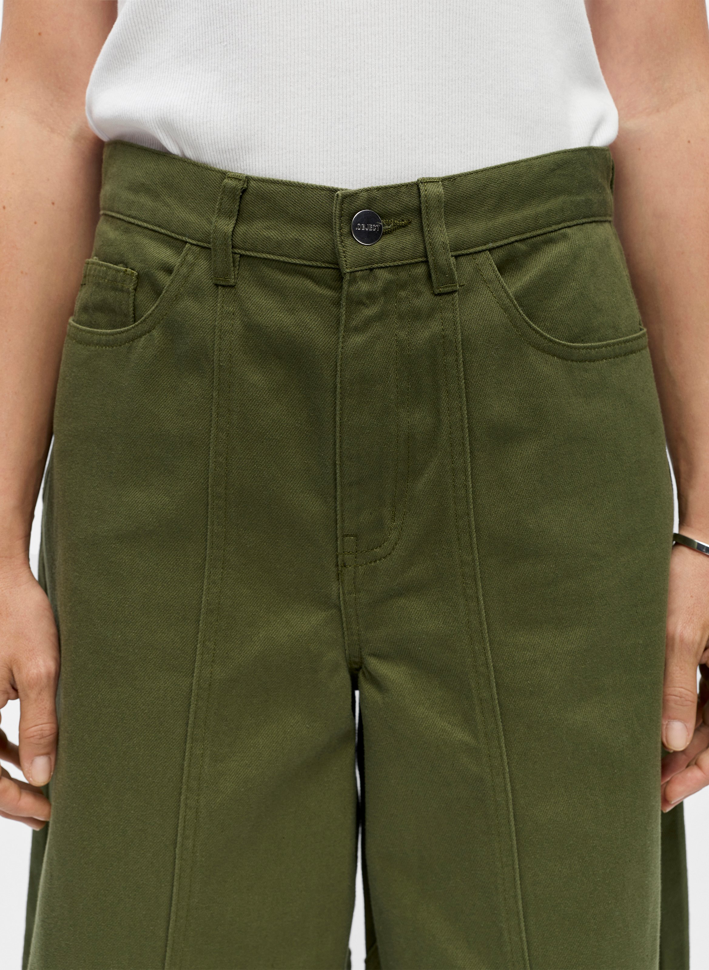 Wide trousers in organic cotton and linen blend OBJECT Green