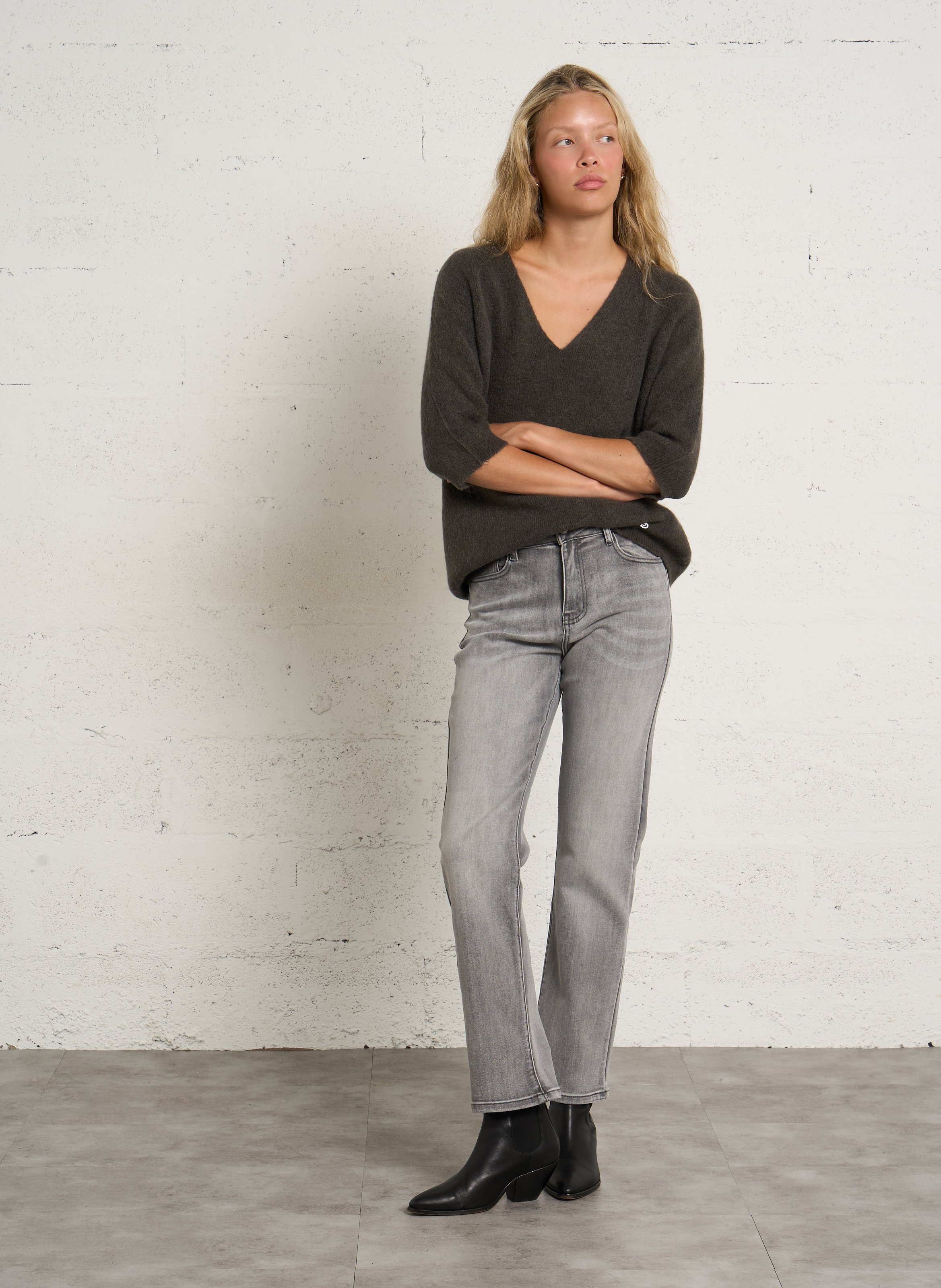 Oversized trui met V-hals PLEASE Kaki