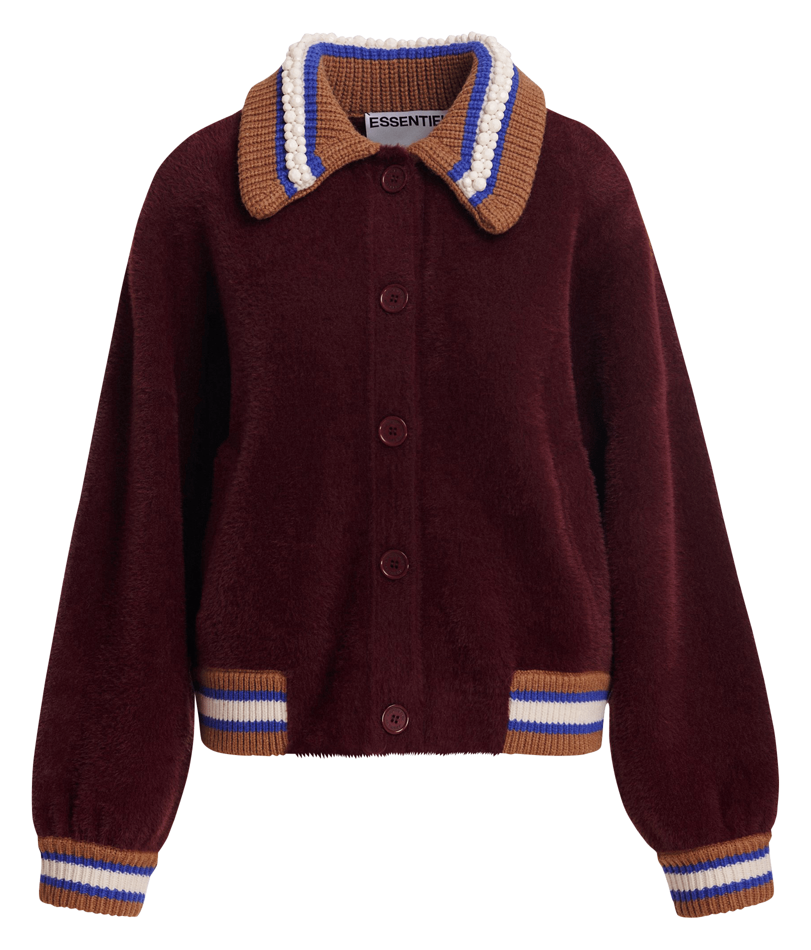Loose fit cardigan with classic collar and button closure. | Red ESSENTIEL ANTWERP Women