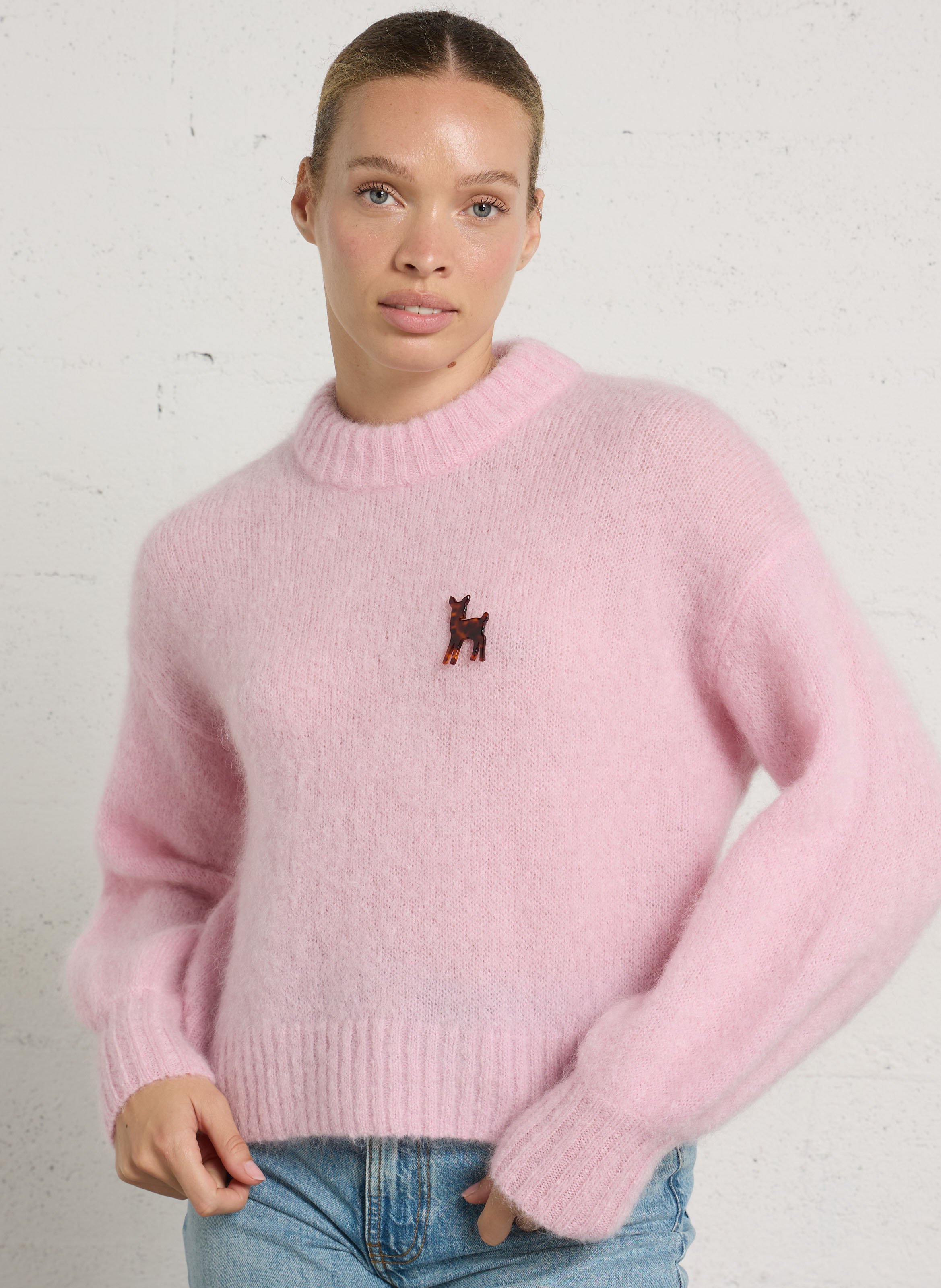 Oversized sweater with puffy sleeves in blended mohair DES PETITS HAUTS Pink
