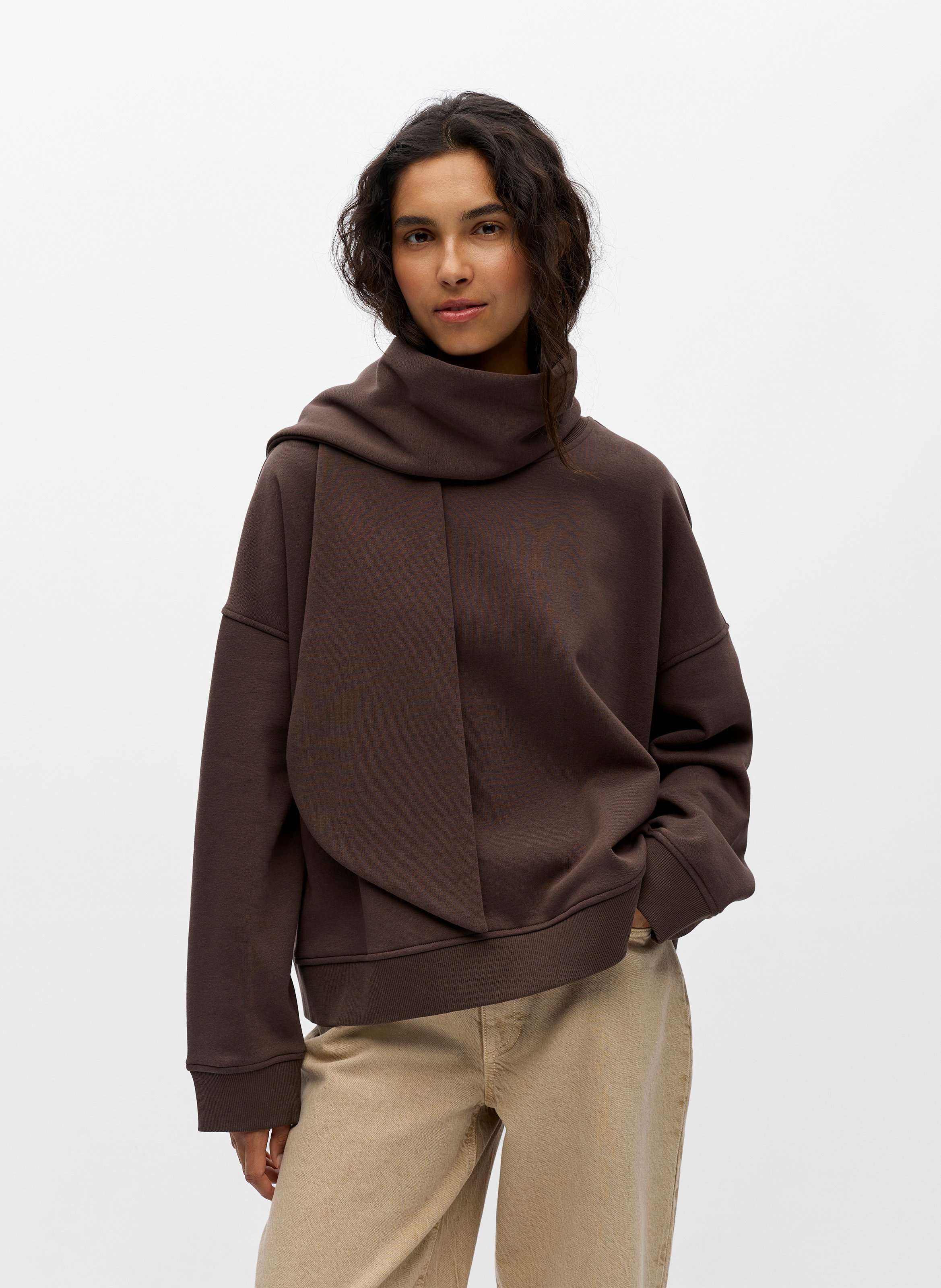 Sweatshirt mit abnehmbarem einfarbigem Kragen OBJECT Braun