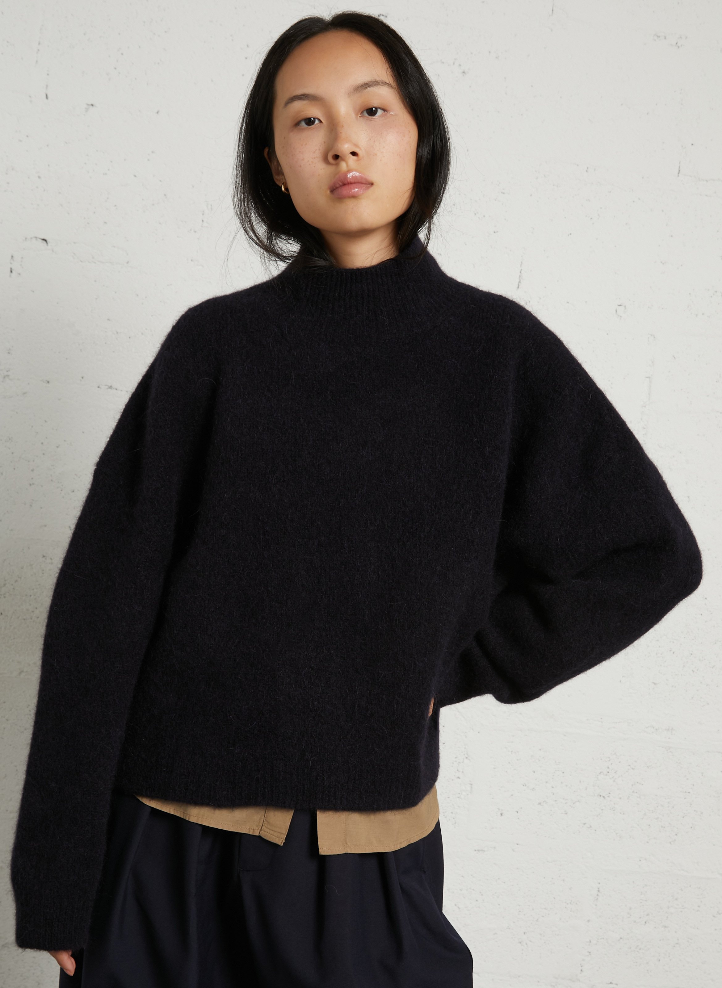 Trui met coltrui van alpaca en merinoswol BELLEPIECE Blauw