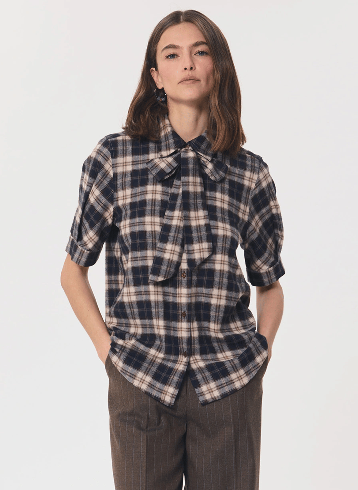 Straight-fit checked shirt in a cotton blend TARA JARMON Brown