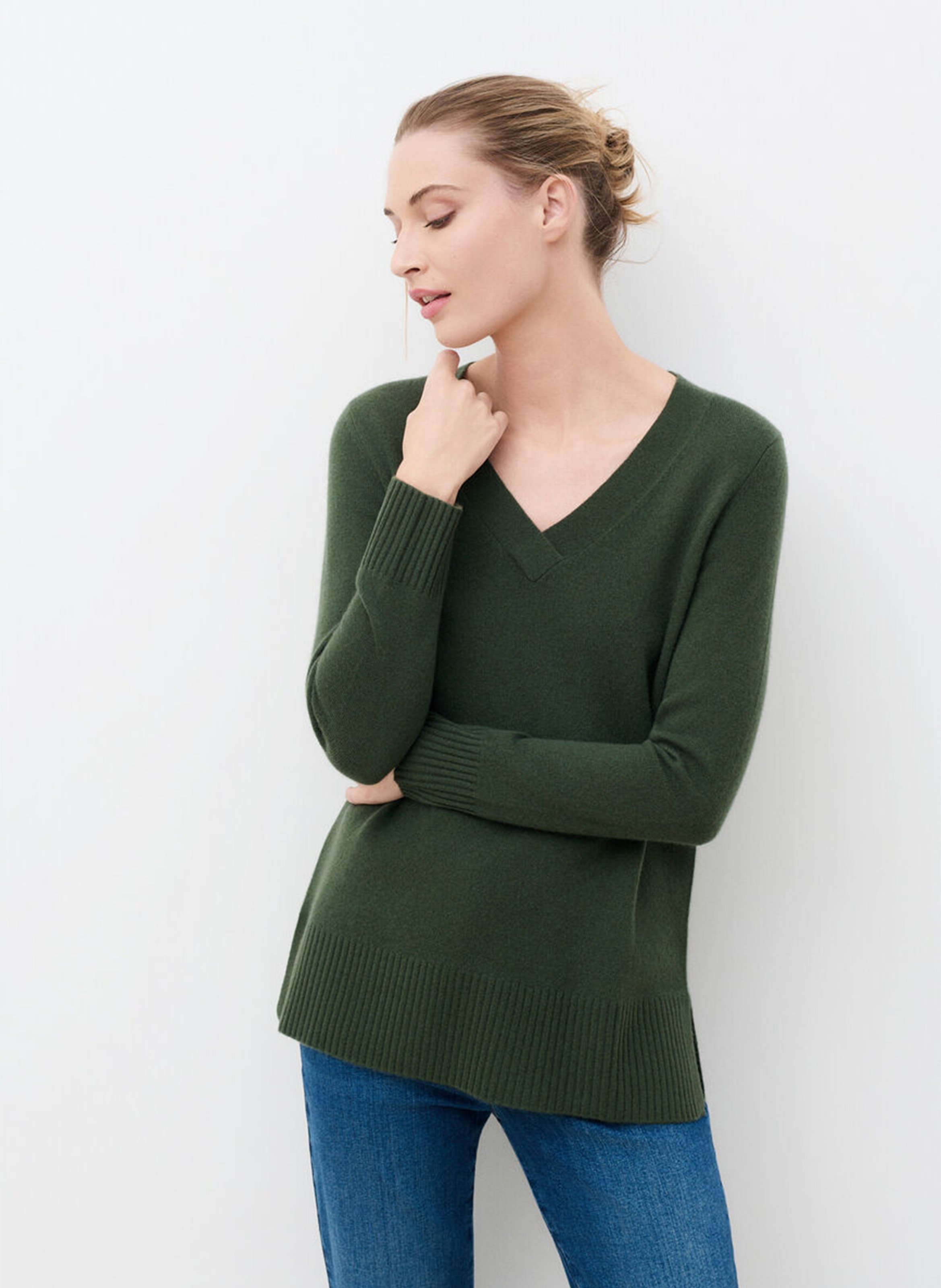 Pull col V en cachemire  CAROLL Vert