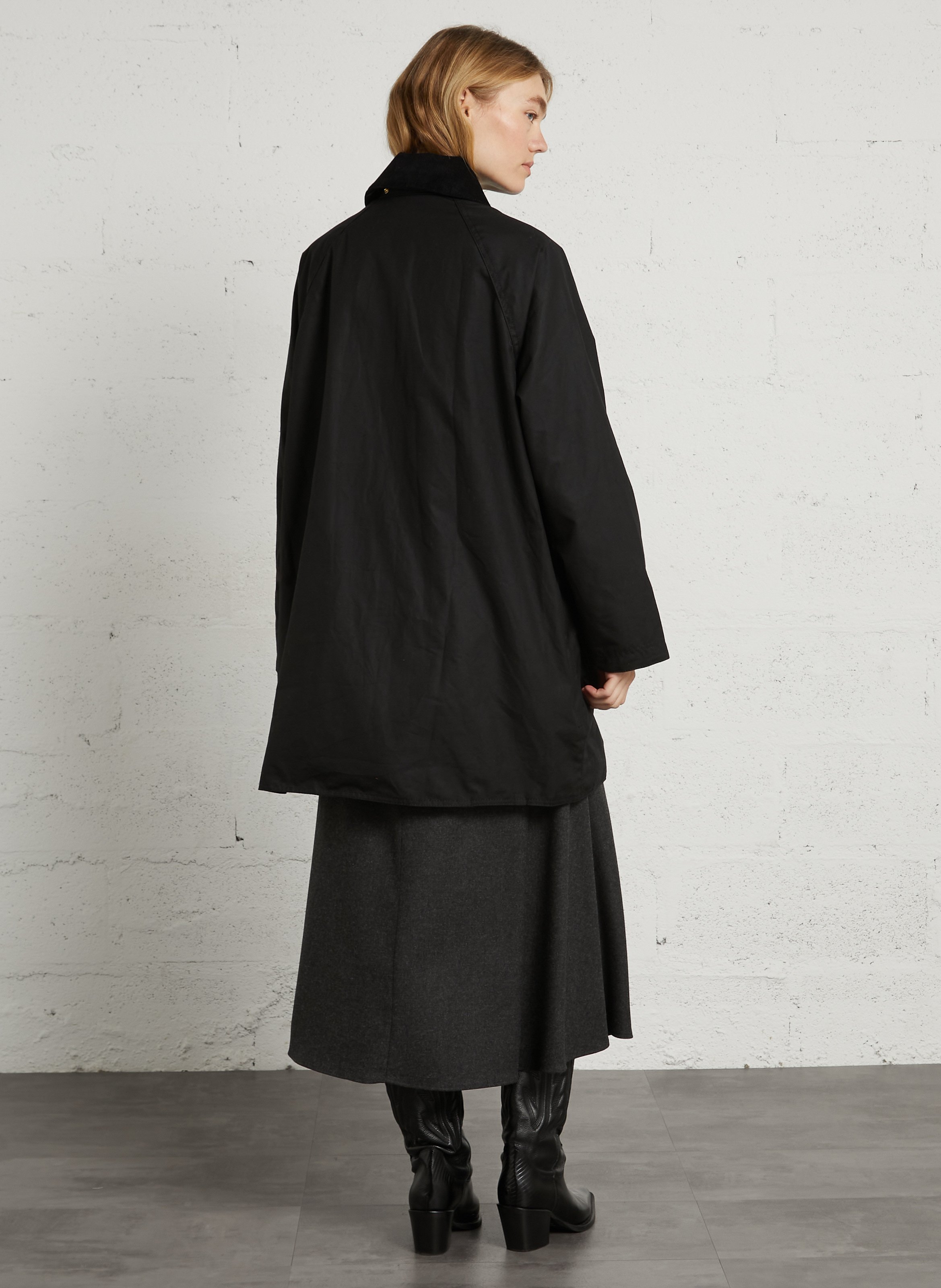 Mittel-langer Mantel mit geripptem Kragen aus Baumwolle BARBOUR Schwarz