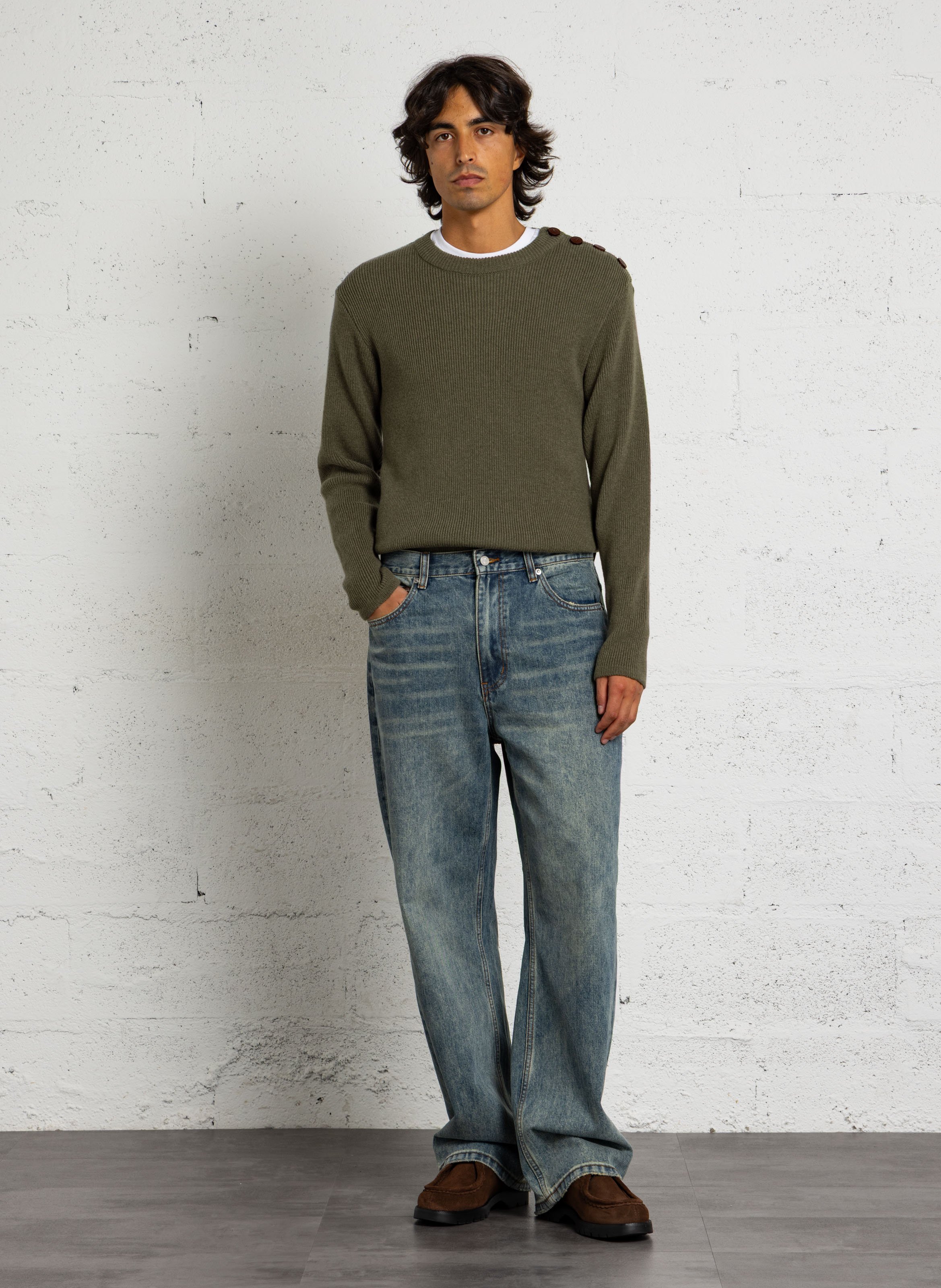 Pull col rond en laine d'agneau  ARMOR LUX Vert