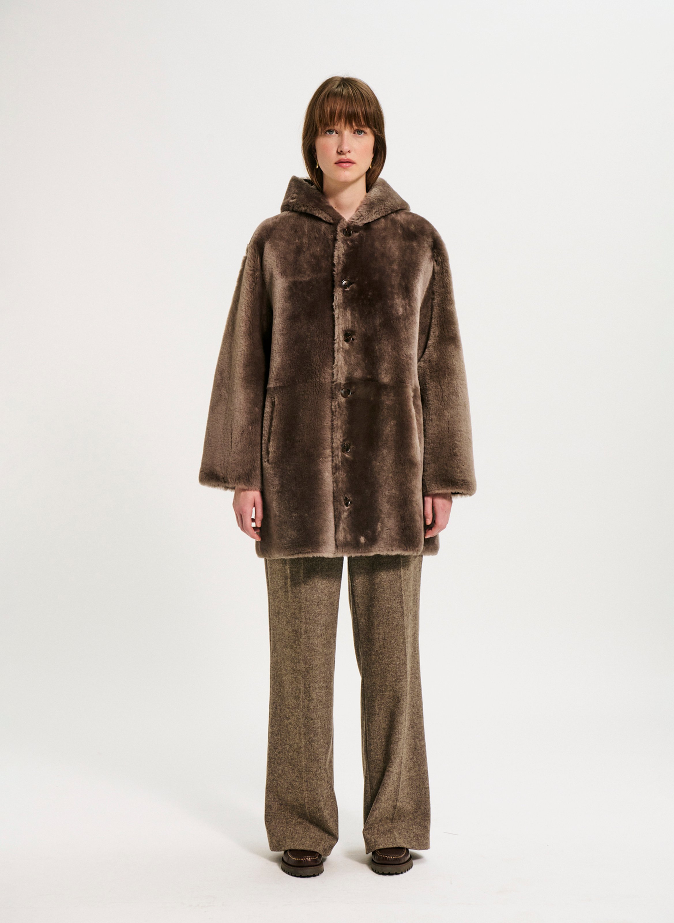 Reversible straight-cut leather coat PABLO Brown