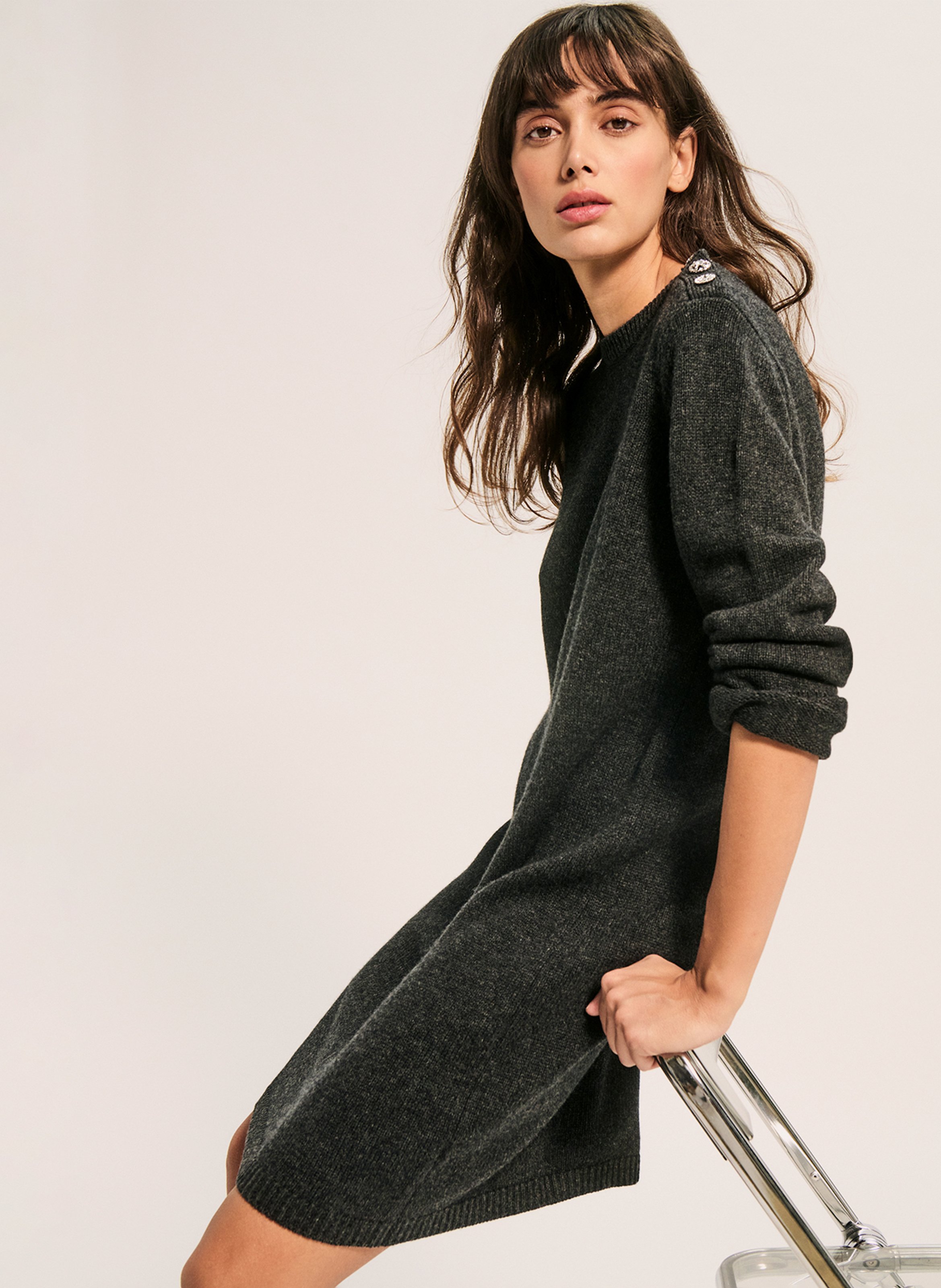 Robe col rond unie en laine PABLO Gris