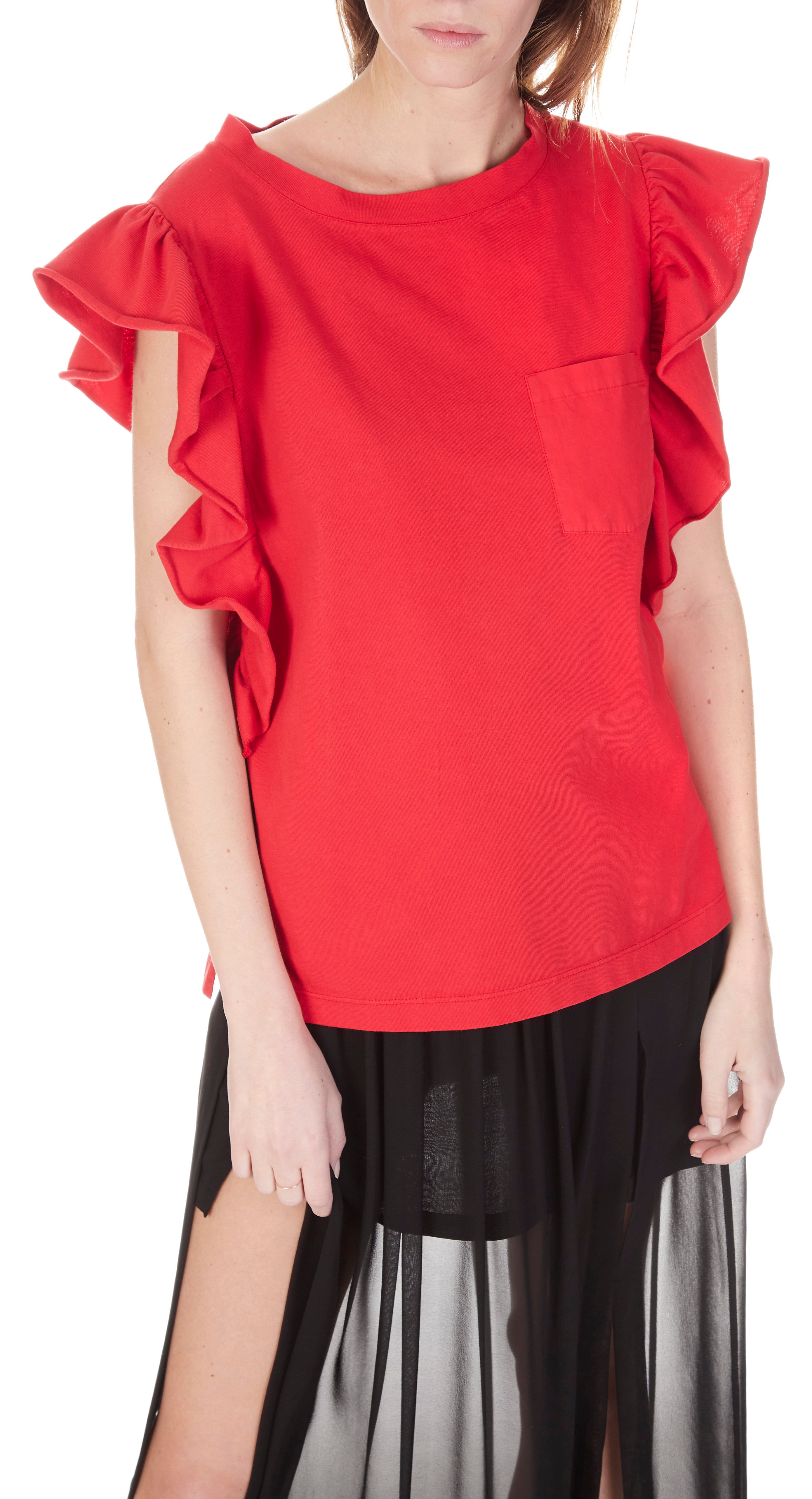 Tee-shirt col rond sans manches à volants ATTIC AND BARN