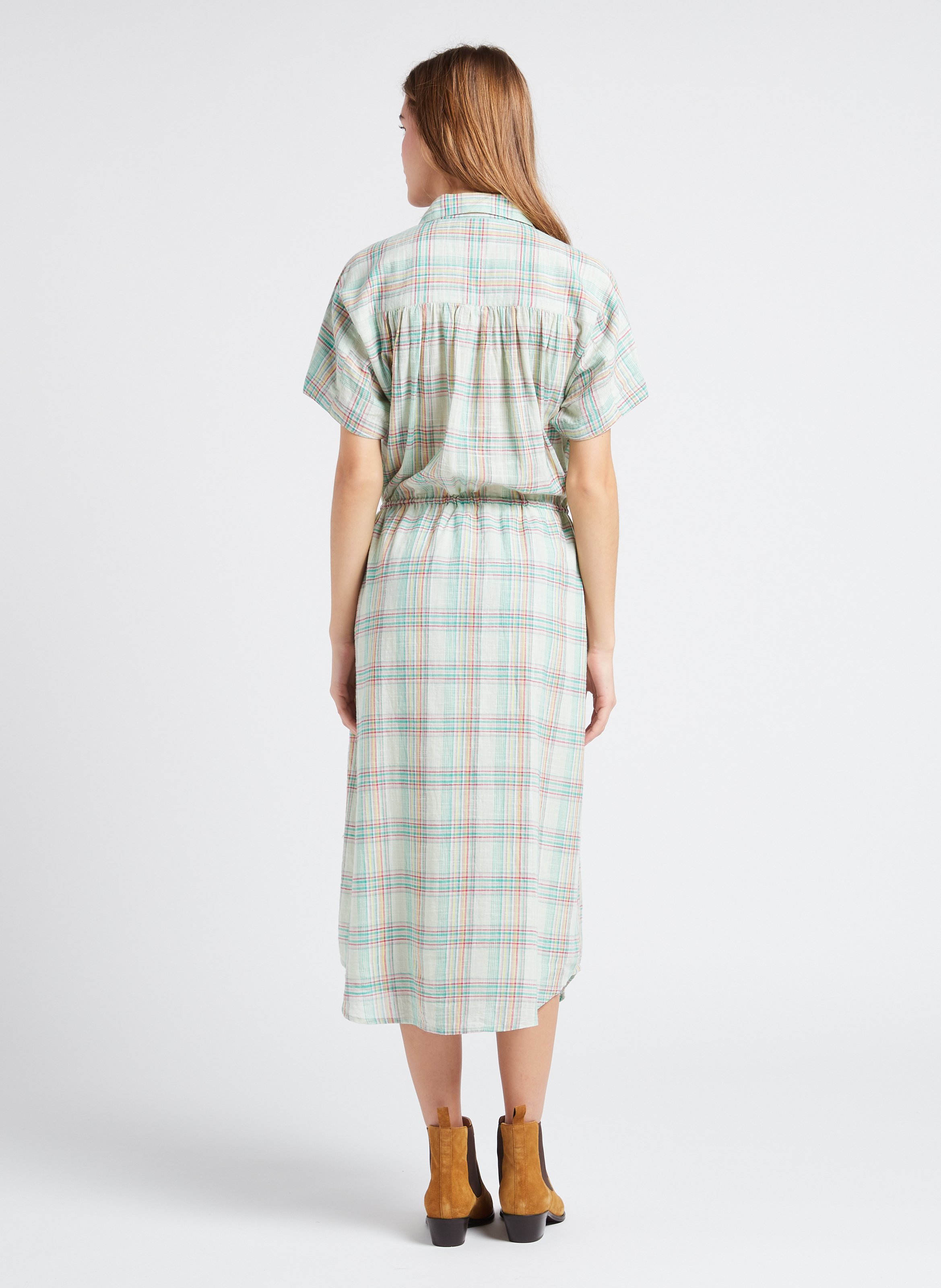 Loose-fit checked cotton midi dress with classic collar SWILDENS Blue
