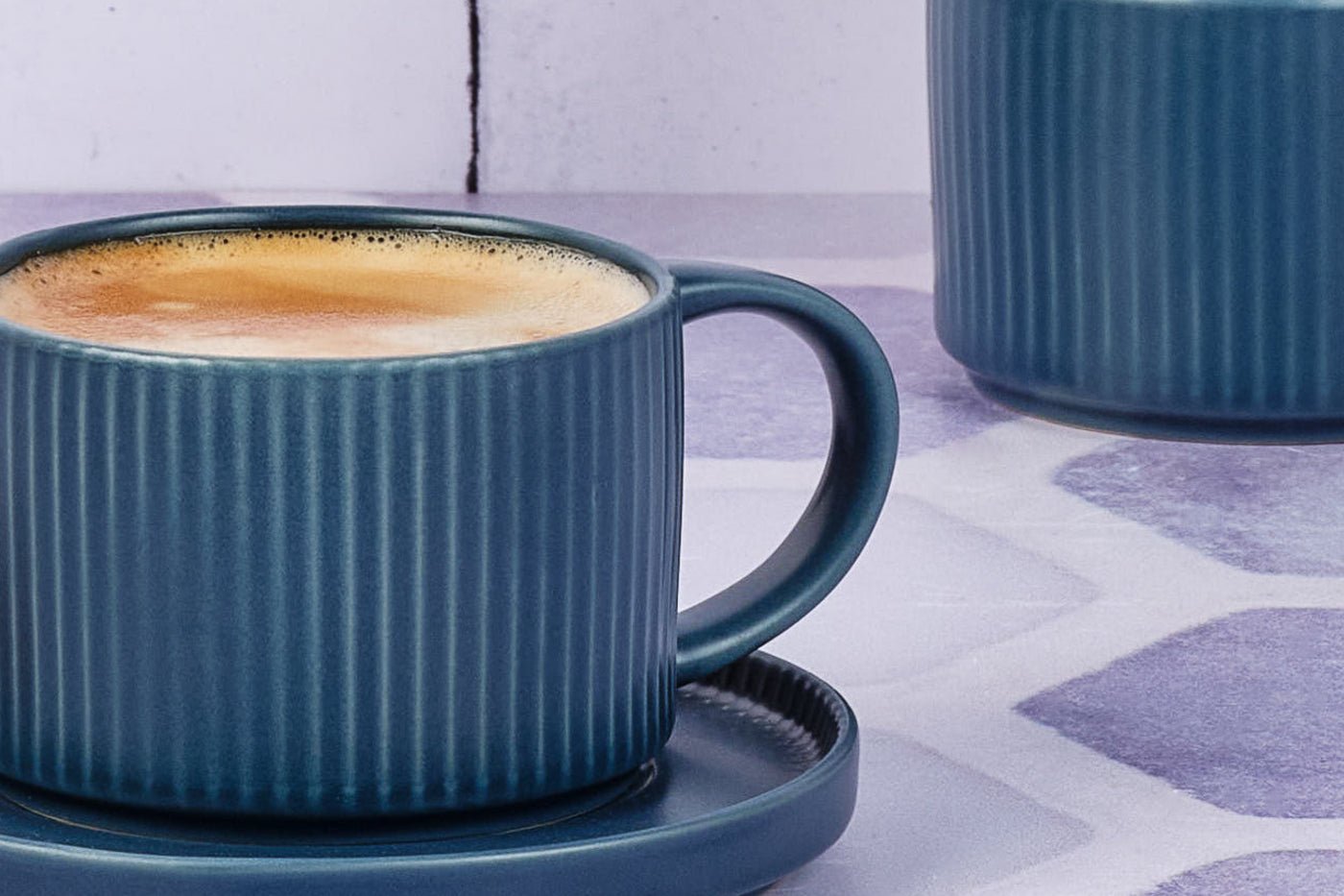 Stoneware Cup 15cl and Saucer - 8 pieces BJORN Blue