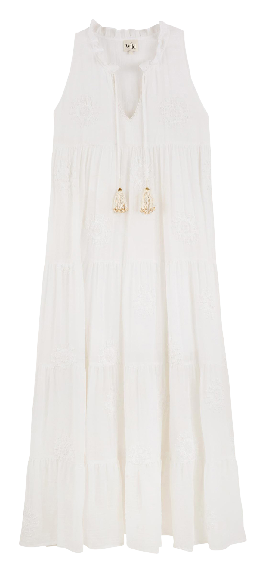 Loose-fit embroidered cotton dress WILD White