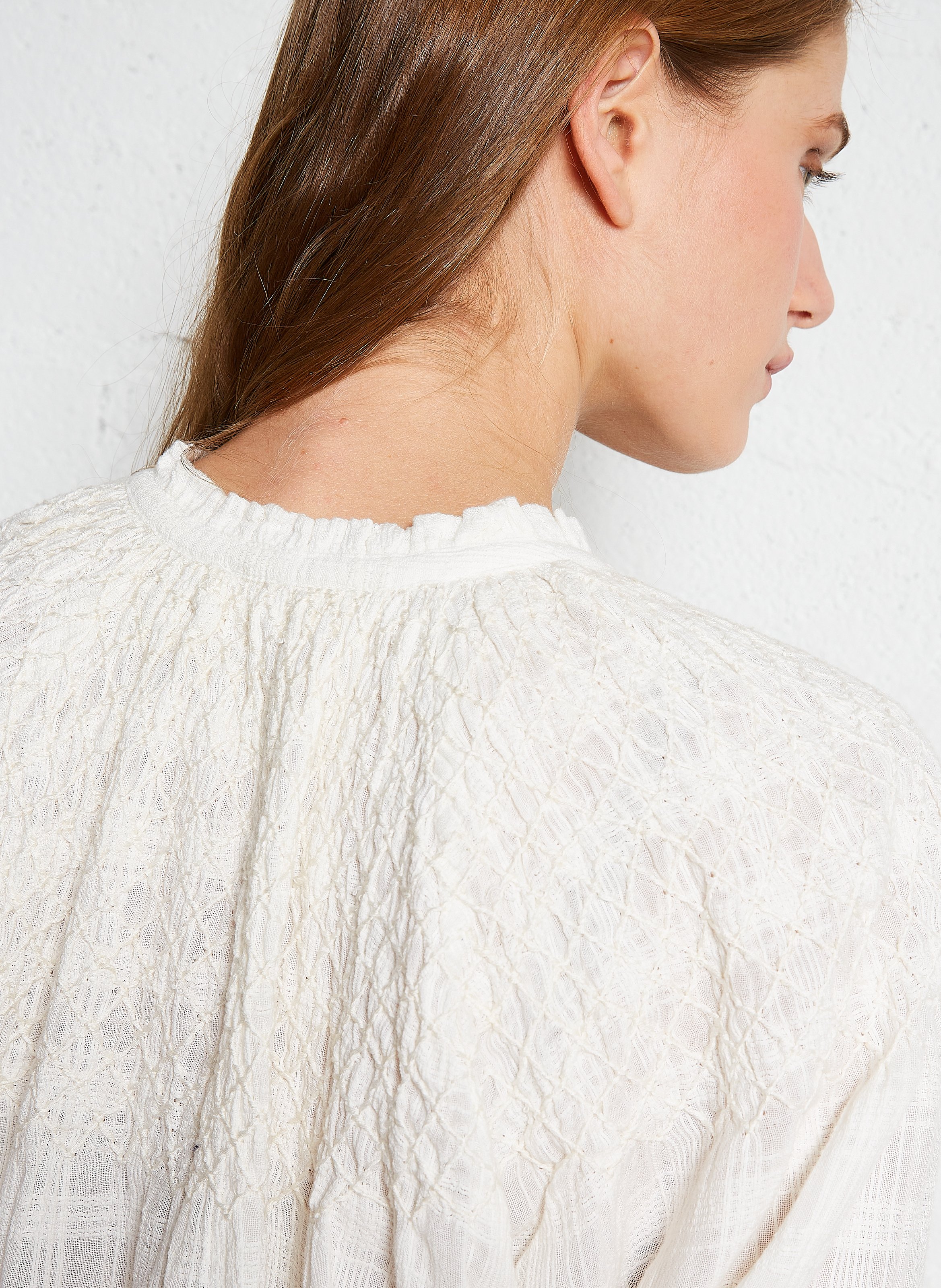 Embroidered blouse with a tie at the neck LOUISE MISHA Beige