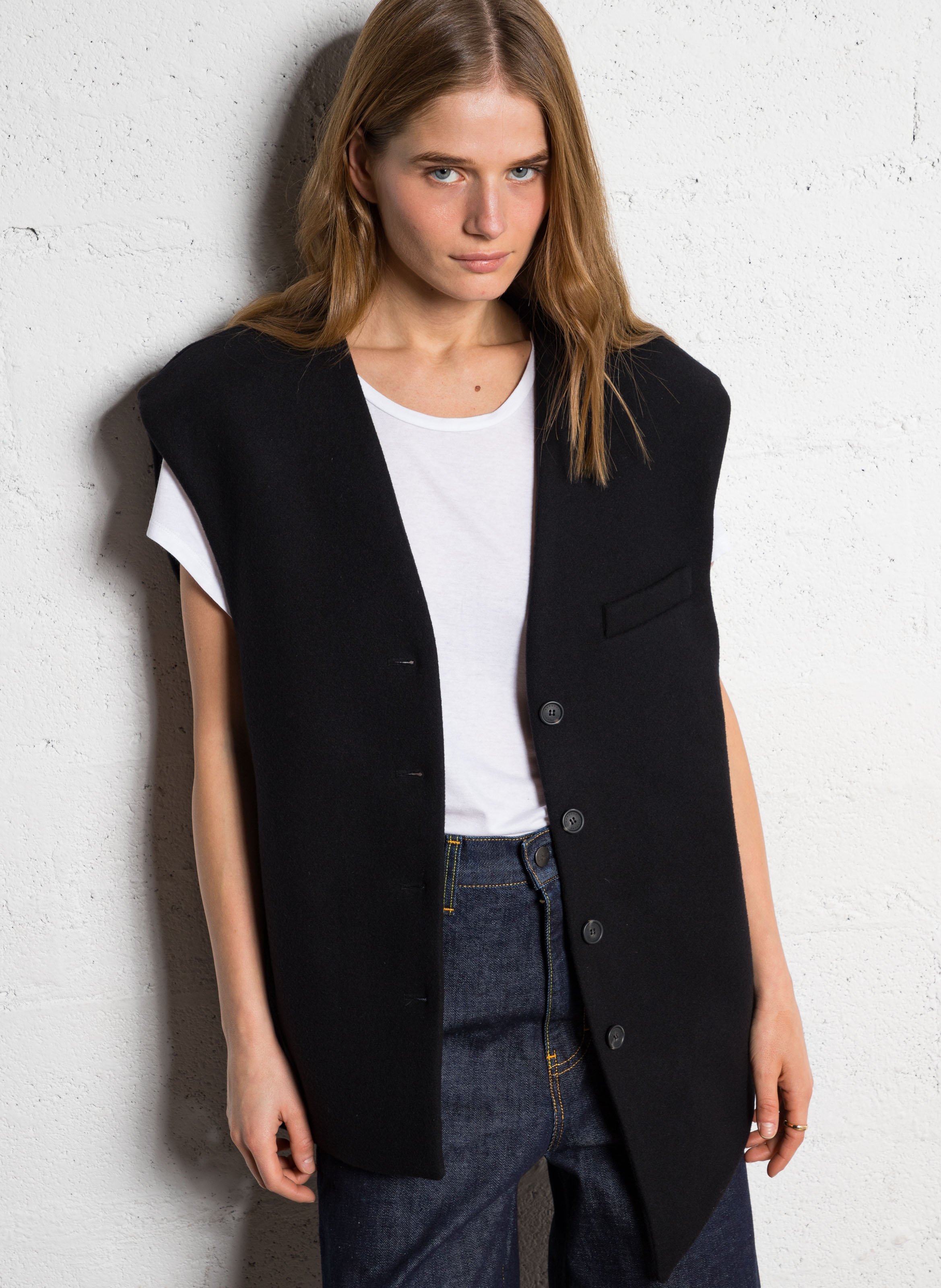Veste col V en laine mélangée MARGAUX LONNBERG Noir