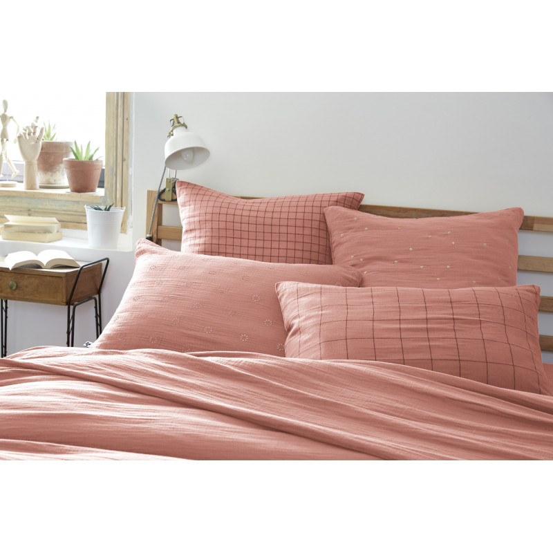 Cotton percale pillow case L'EFFET PAPILLON Pink