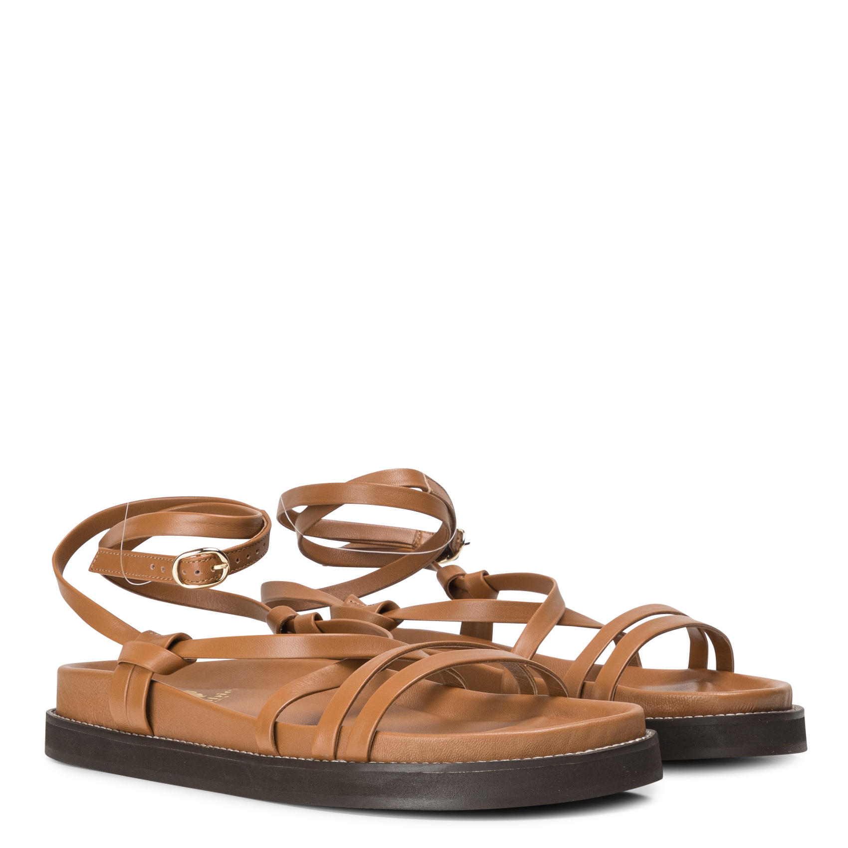 Sandales plates en cuir BOBBIES Marron