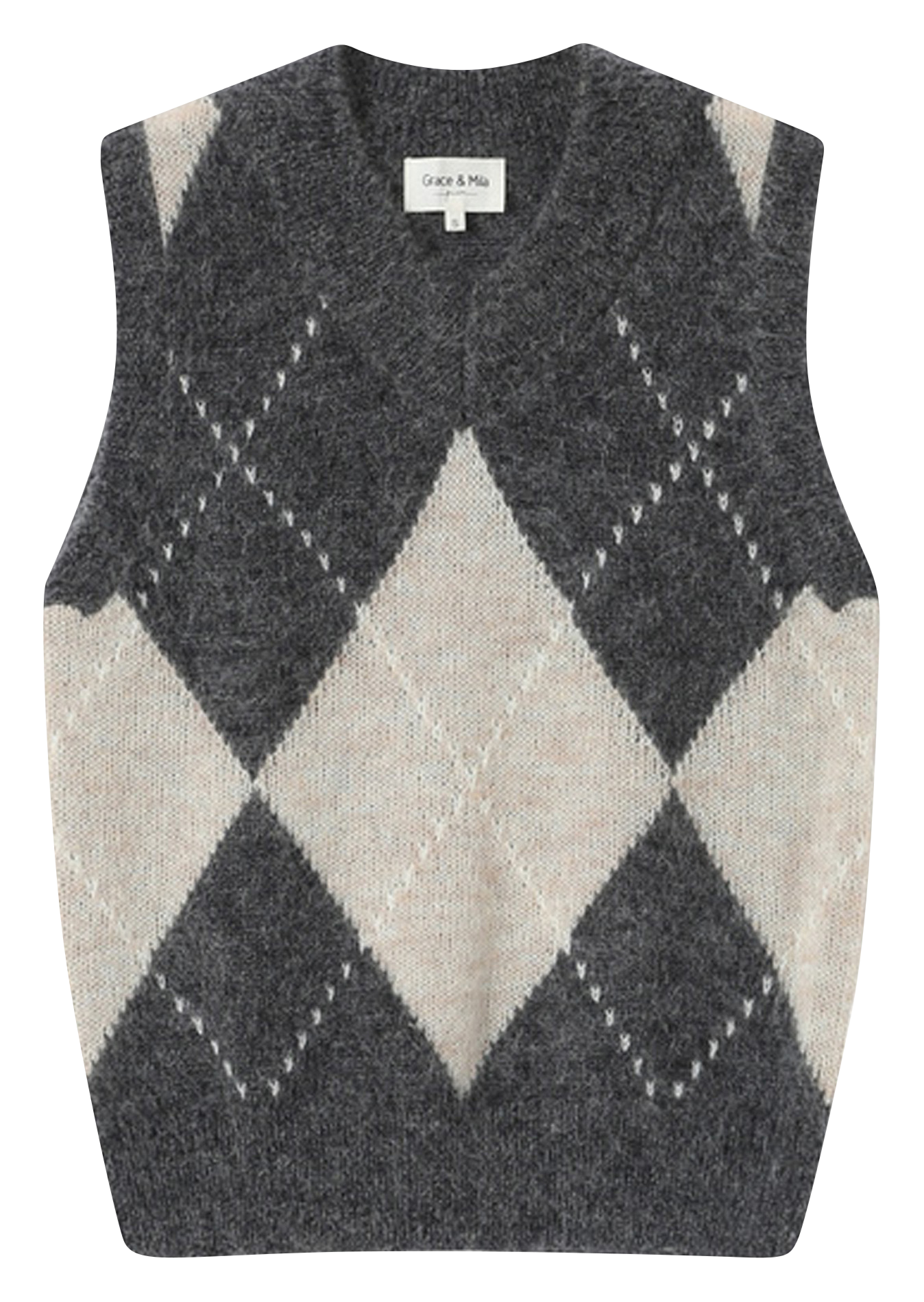 Pull col V à motif argylé GRACE ET MILA Gris