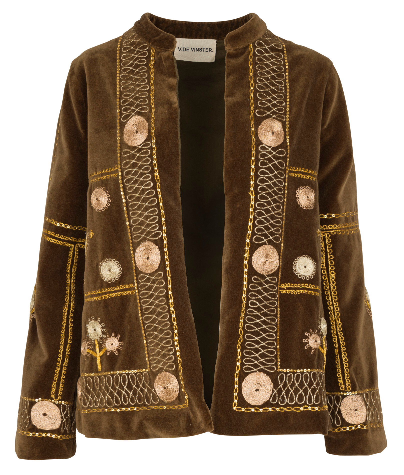 Straight velvet embroidered jacket V DE VINSTER Khaki