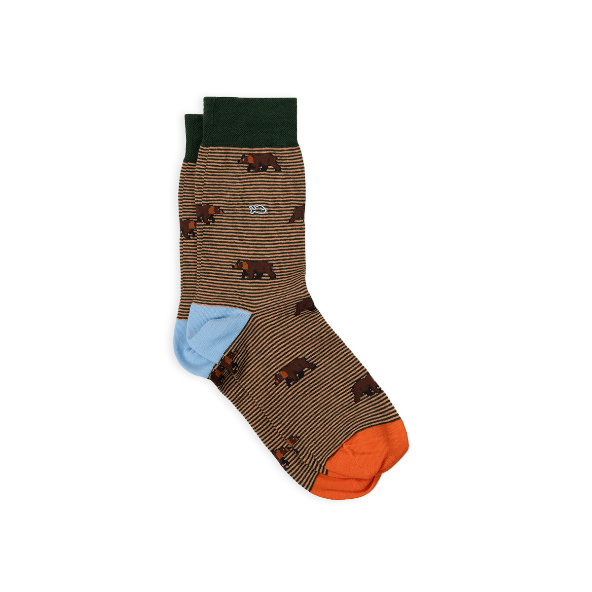 Combed Cotton Animal Socks PARESSEUX Marron clair et vert