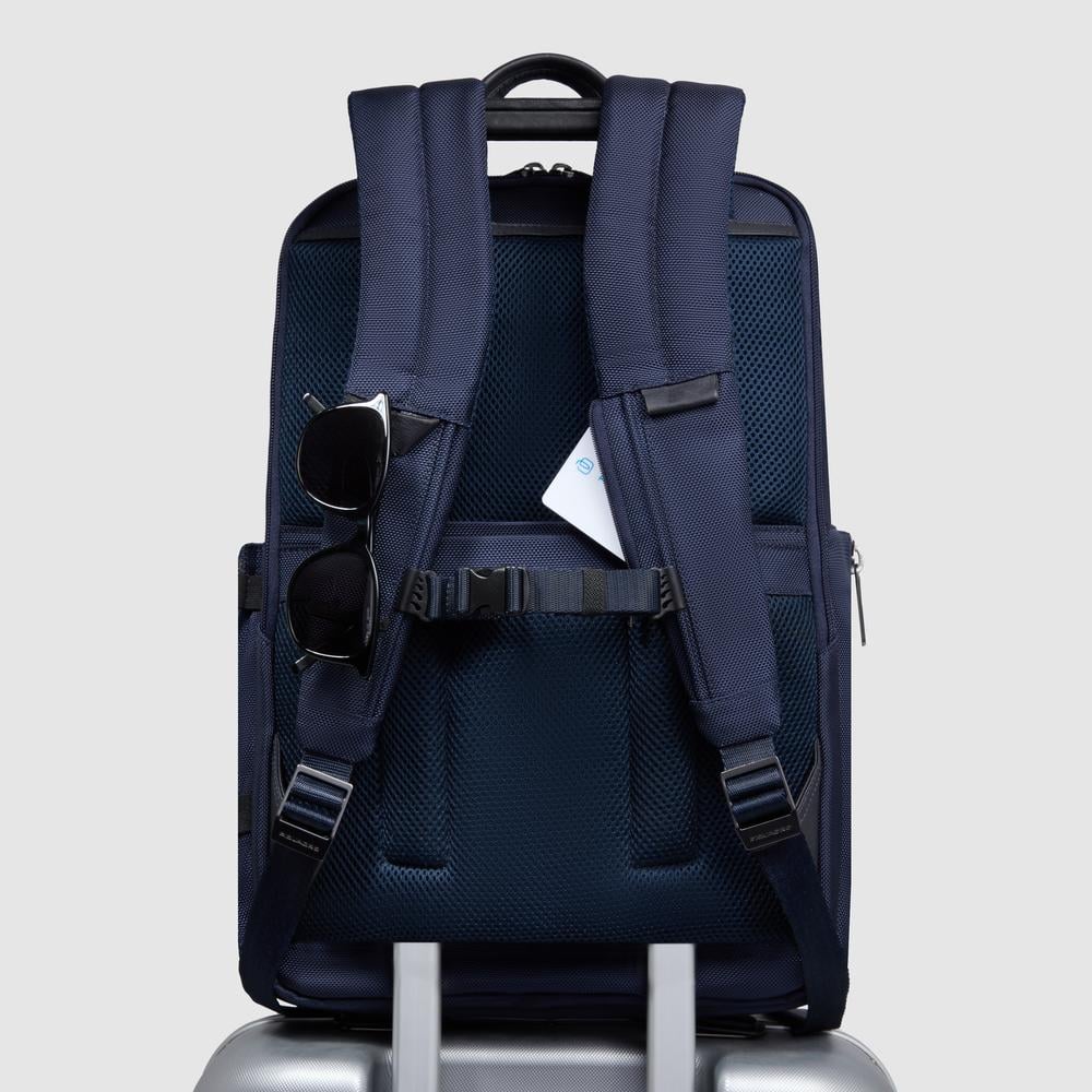 Travel backpack for 15.6-inch laptop in recycled fabric PIQUADRO Blue