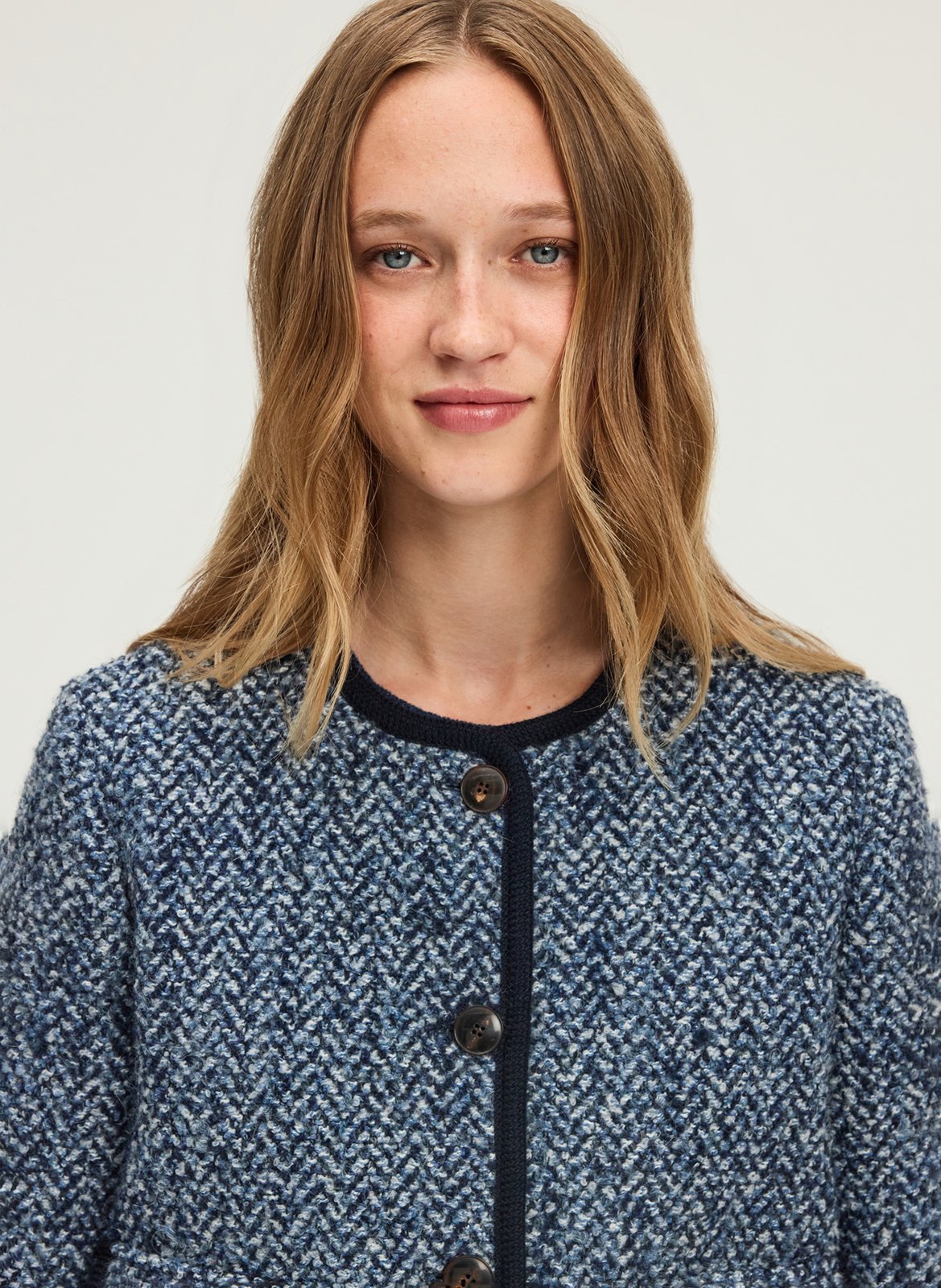 Straight round neck herringbone jacket PABLO Blue