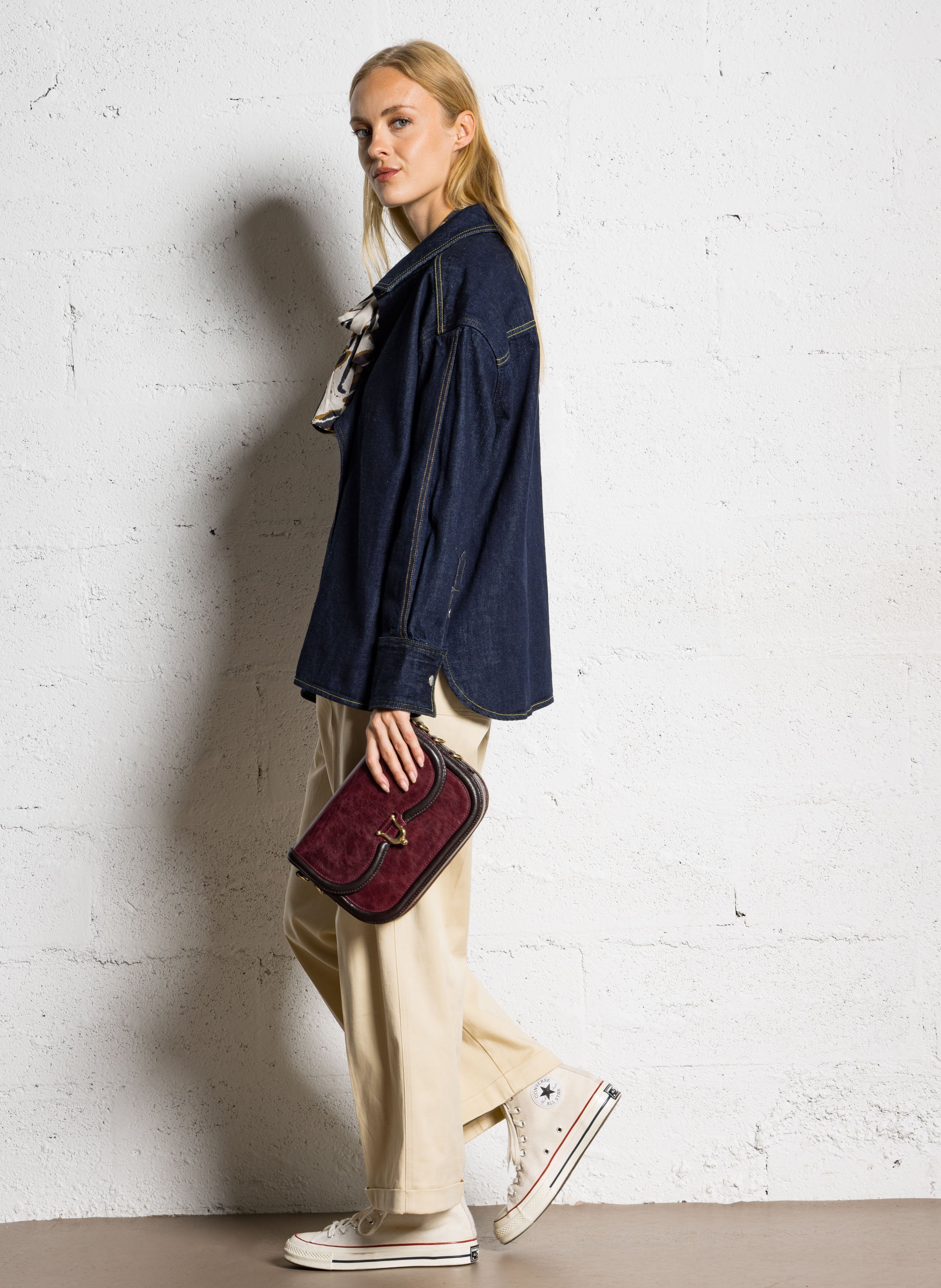 Sac bandoulière en cuir mélangé CLARIS VIROT Rouge