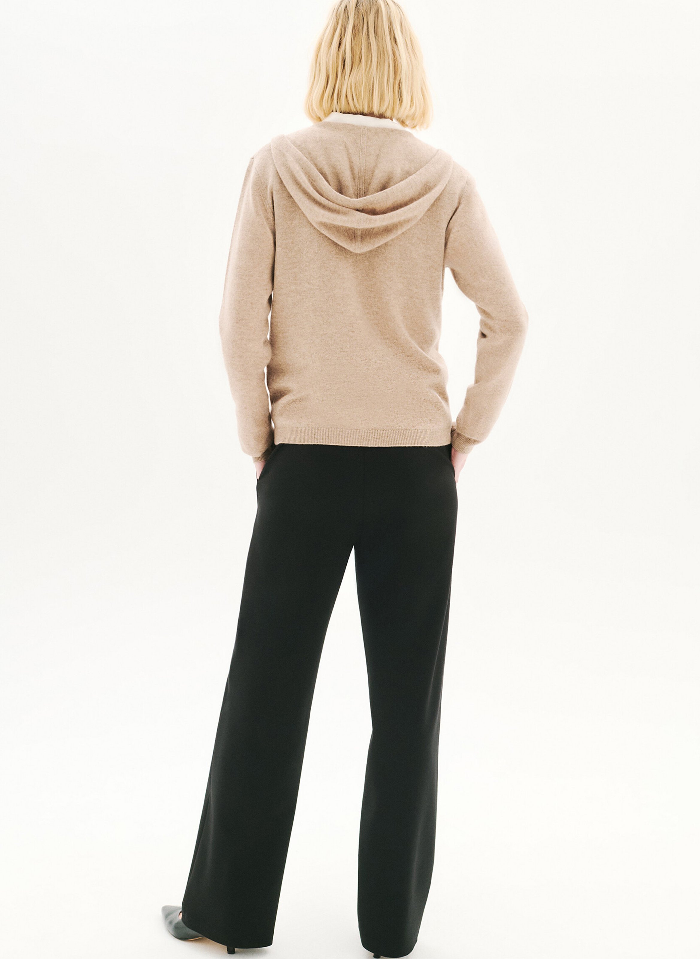 Straight wool and cashmere hooded cardigan CAROLL Brown