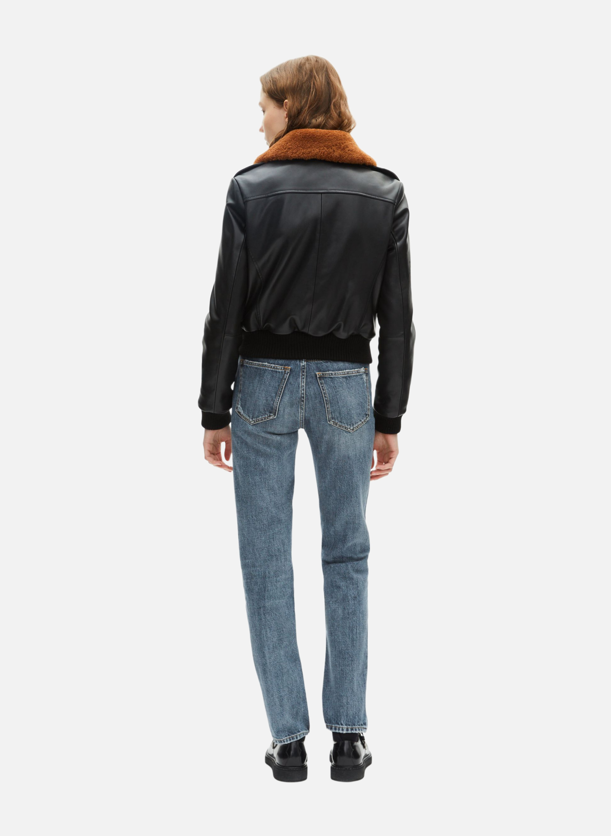 Leather jacket with sherpa collar THE KOOPLES Black