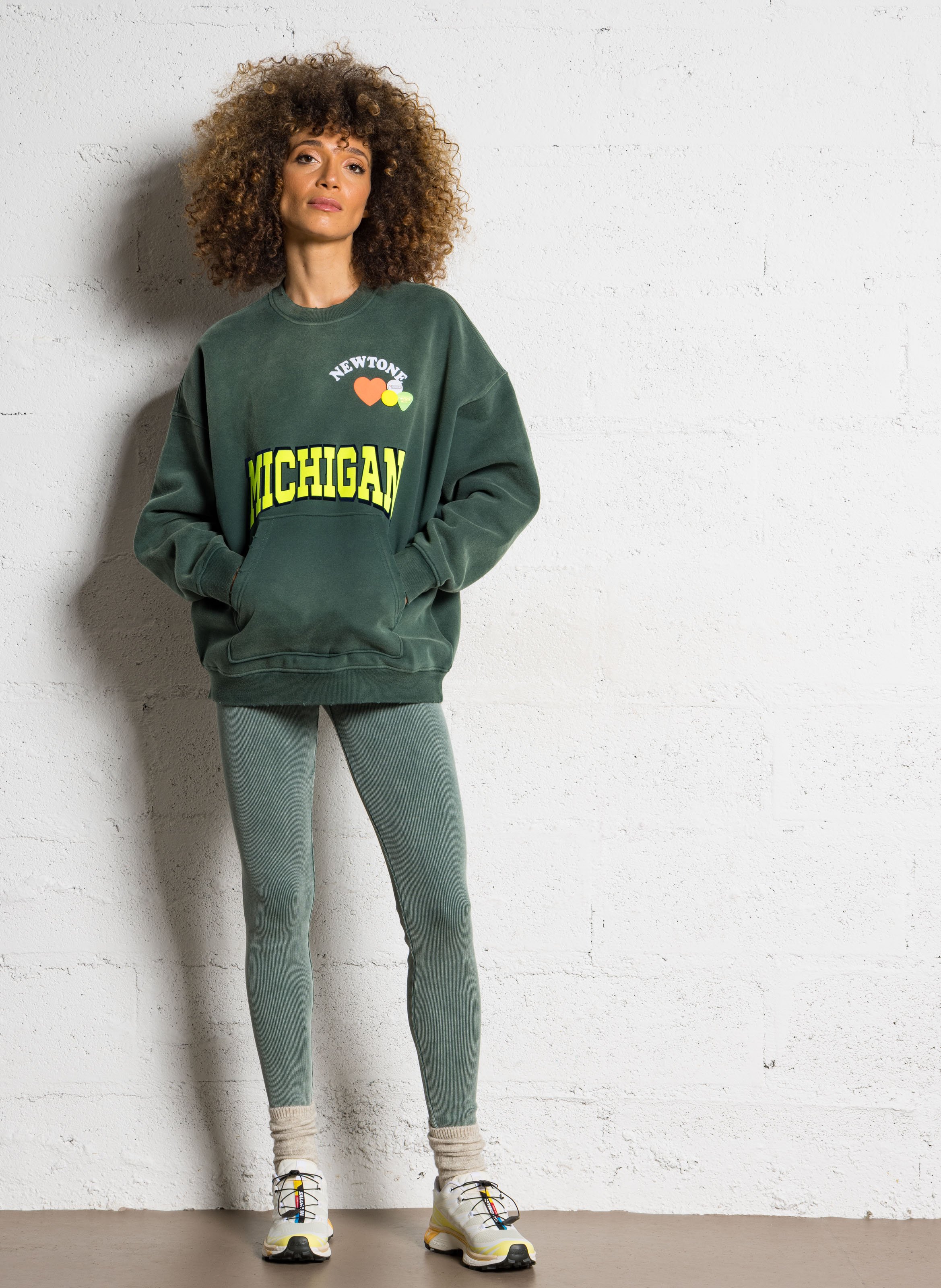 Sweat ample col rond sérigraphié en coton mélangé  NEWTONE Vert