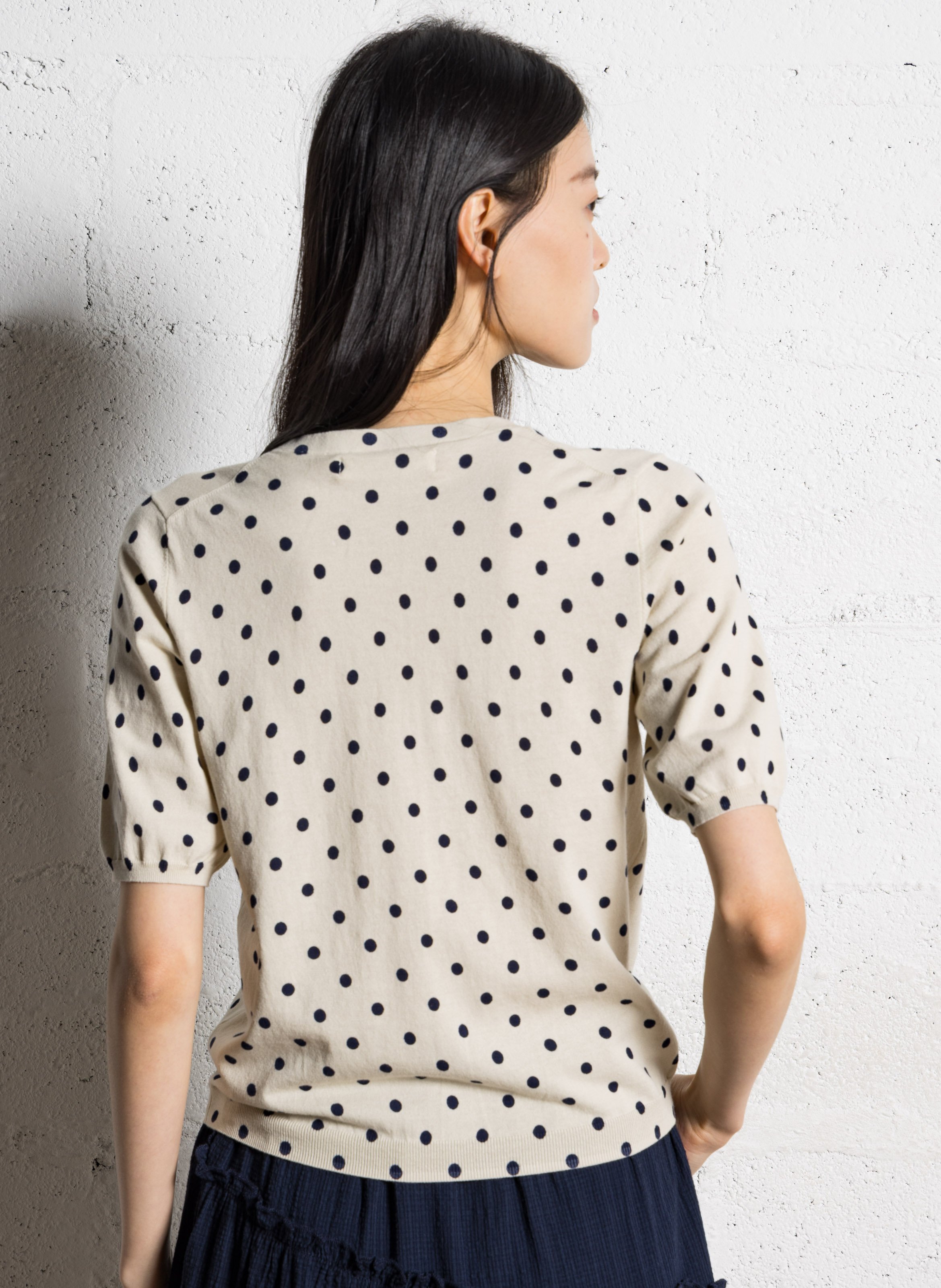 Recht, katoenen vest met V-hals en print NICE THINGS Beige