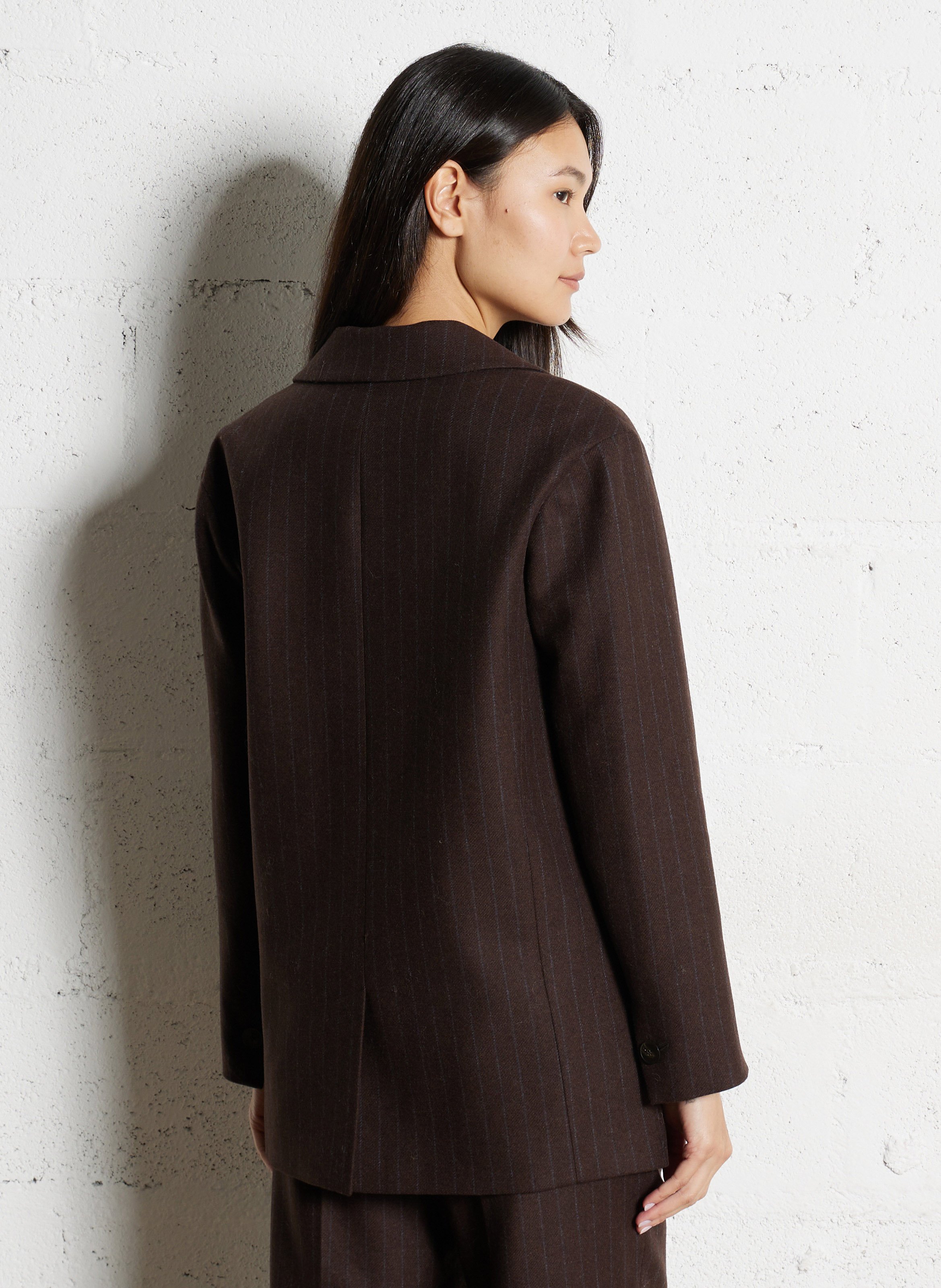 Straight tailored wool blend striped blazer MAISON 123 Brown