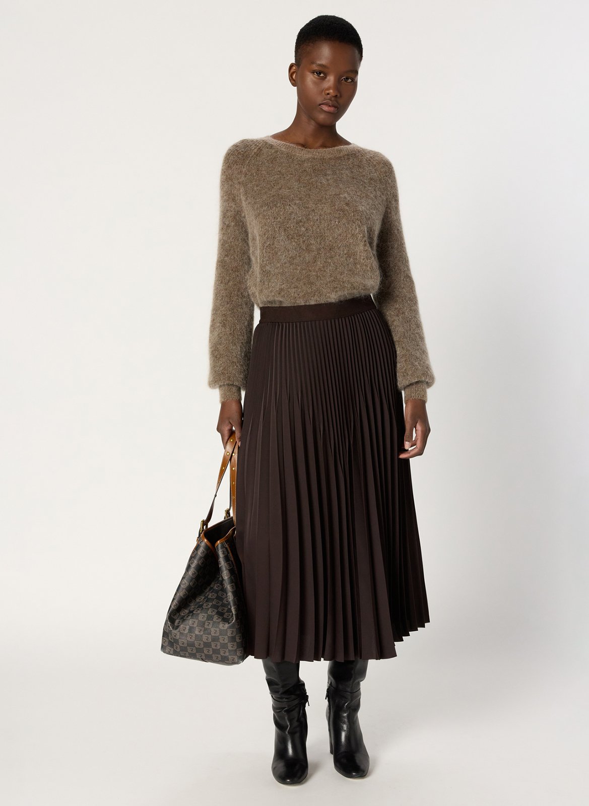 Jupe évasée plissée unie GERARD DAREL Marron