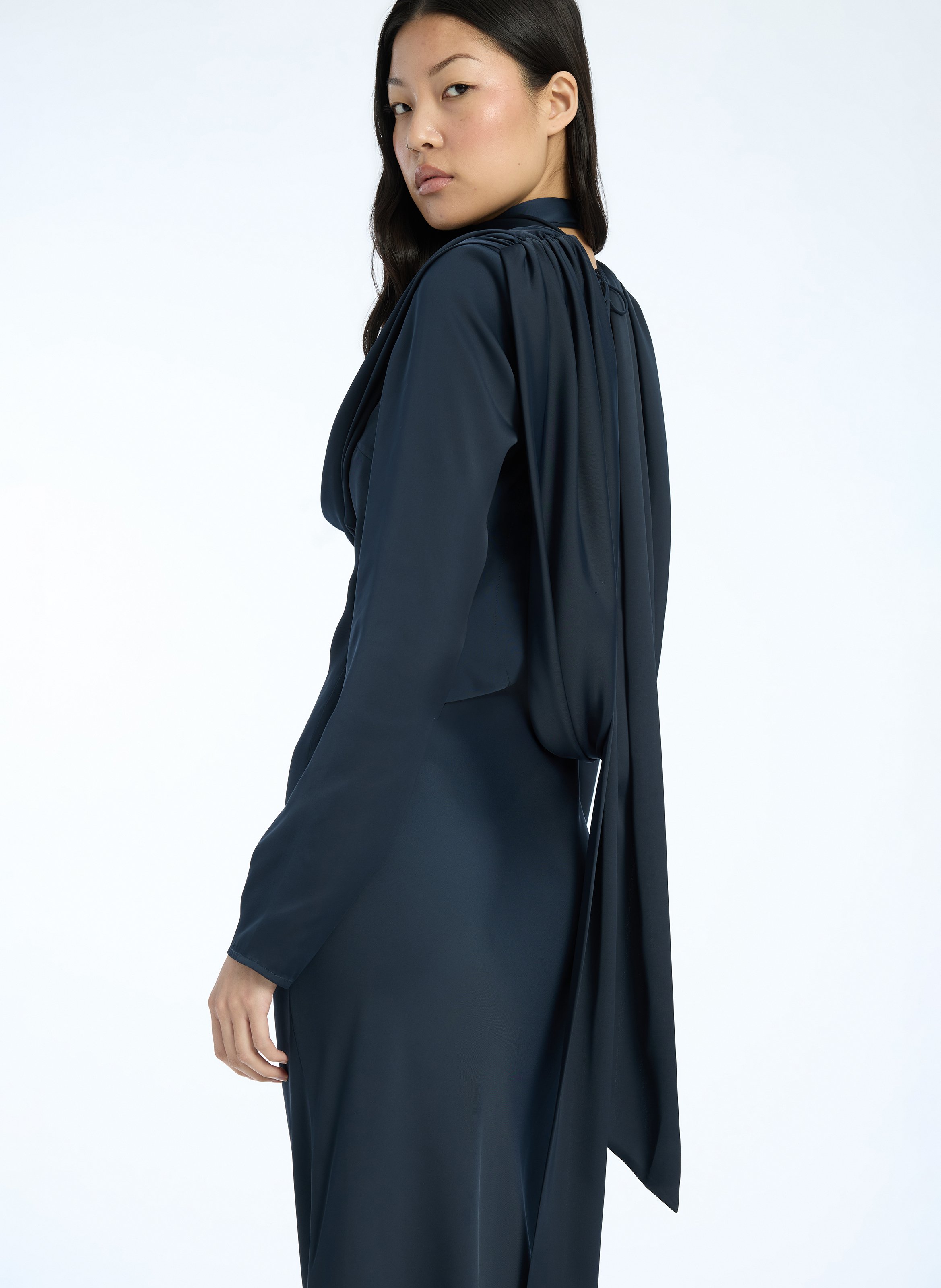 Long cowl neck maxi dress with scarf ROTATE Blue