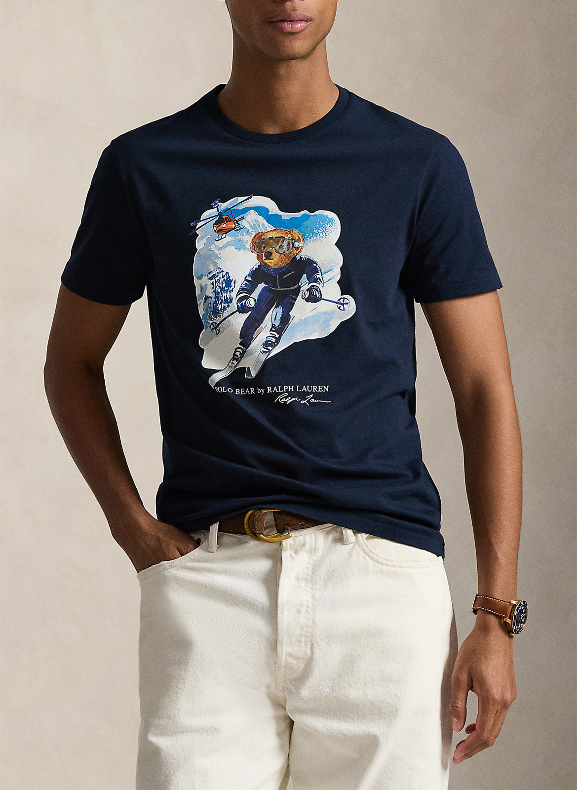 Tee-shirt droit col rond en coton POLO RALPH LAUREN Bleu