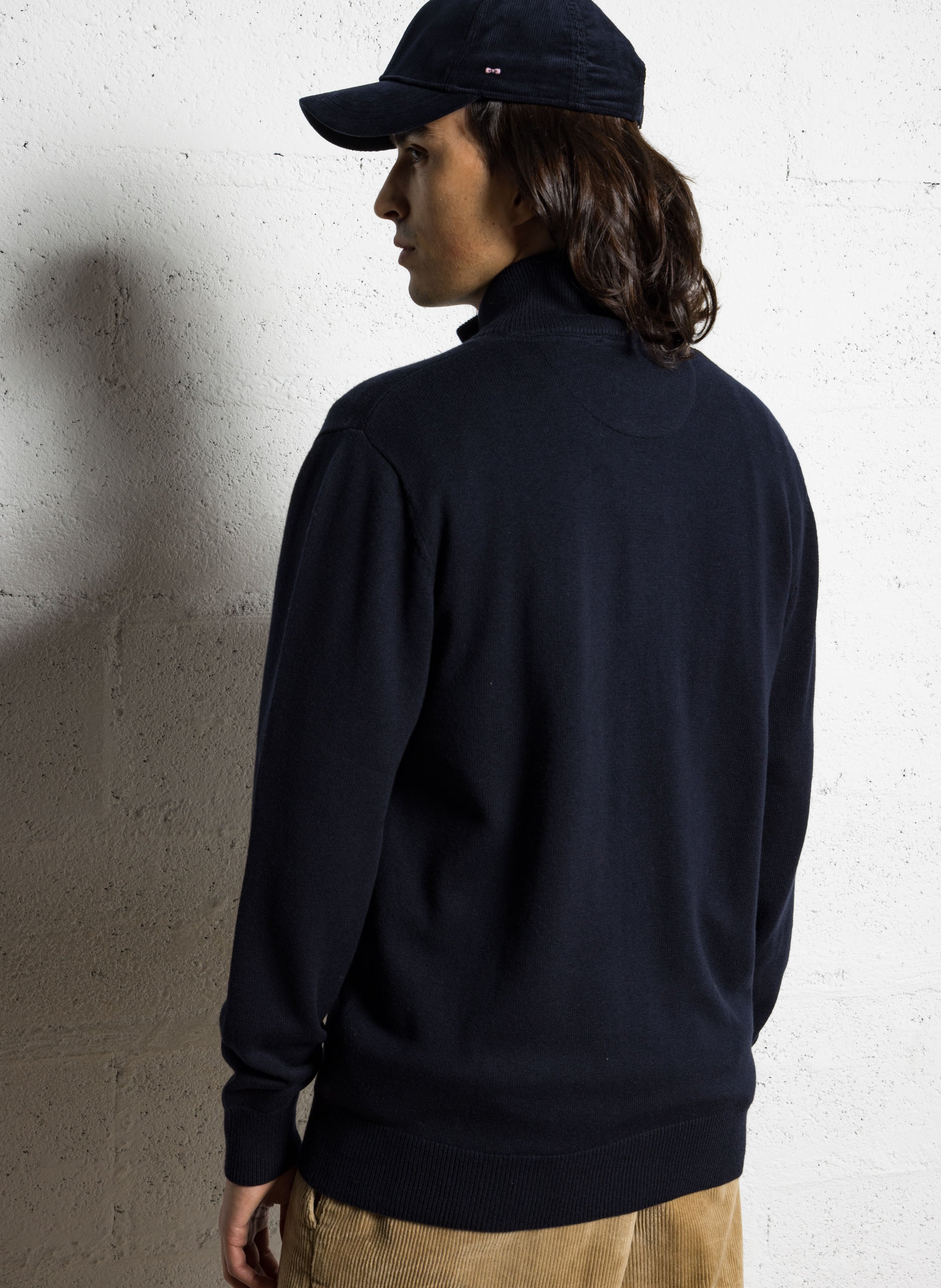 Gilet droit col montant en laine et coton EDEN PARK Bleu