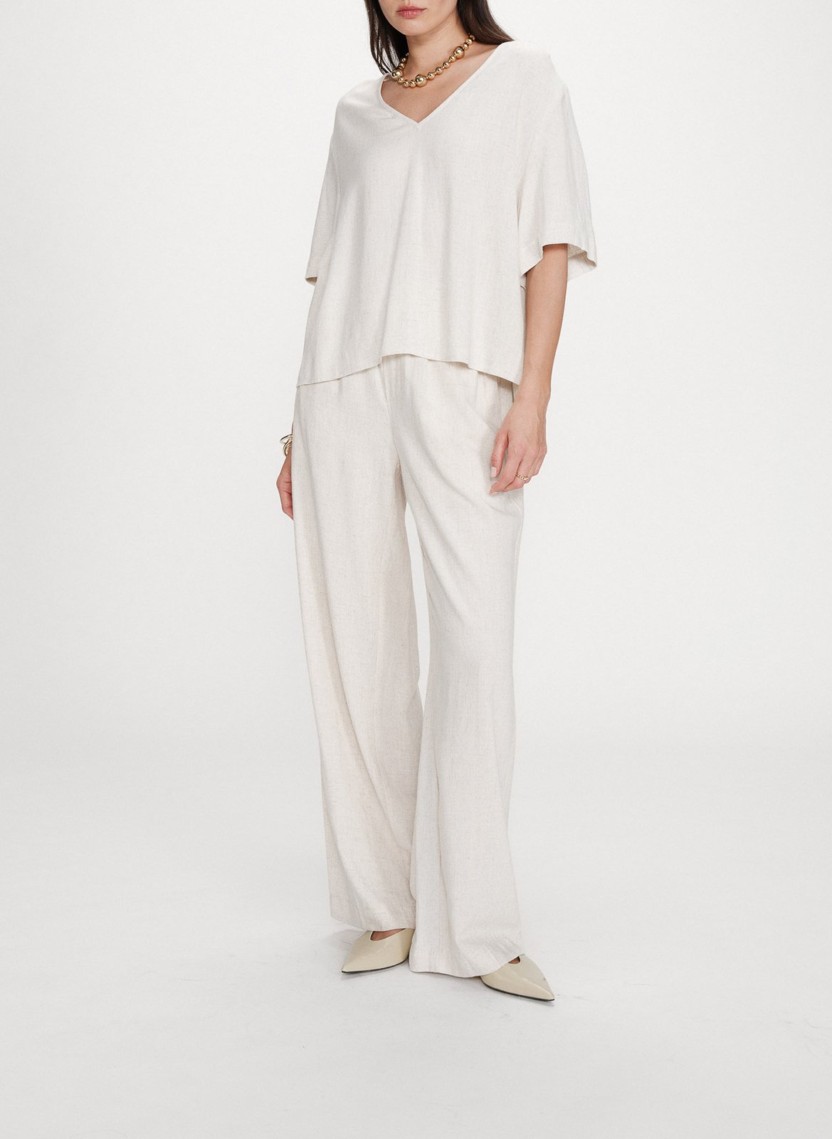 Top droit col V GRACE ET MILA Beige