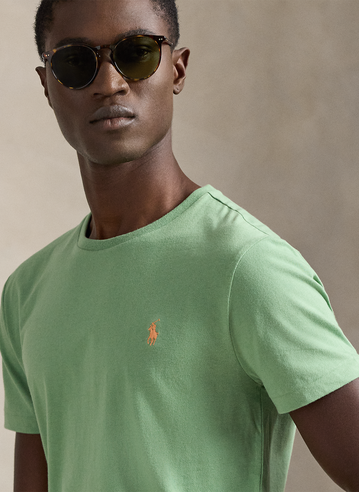 Mottled round-neck cotton-blend T-shirt POLO RALPH LAUREN Green