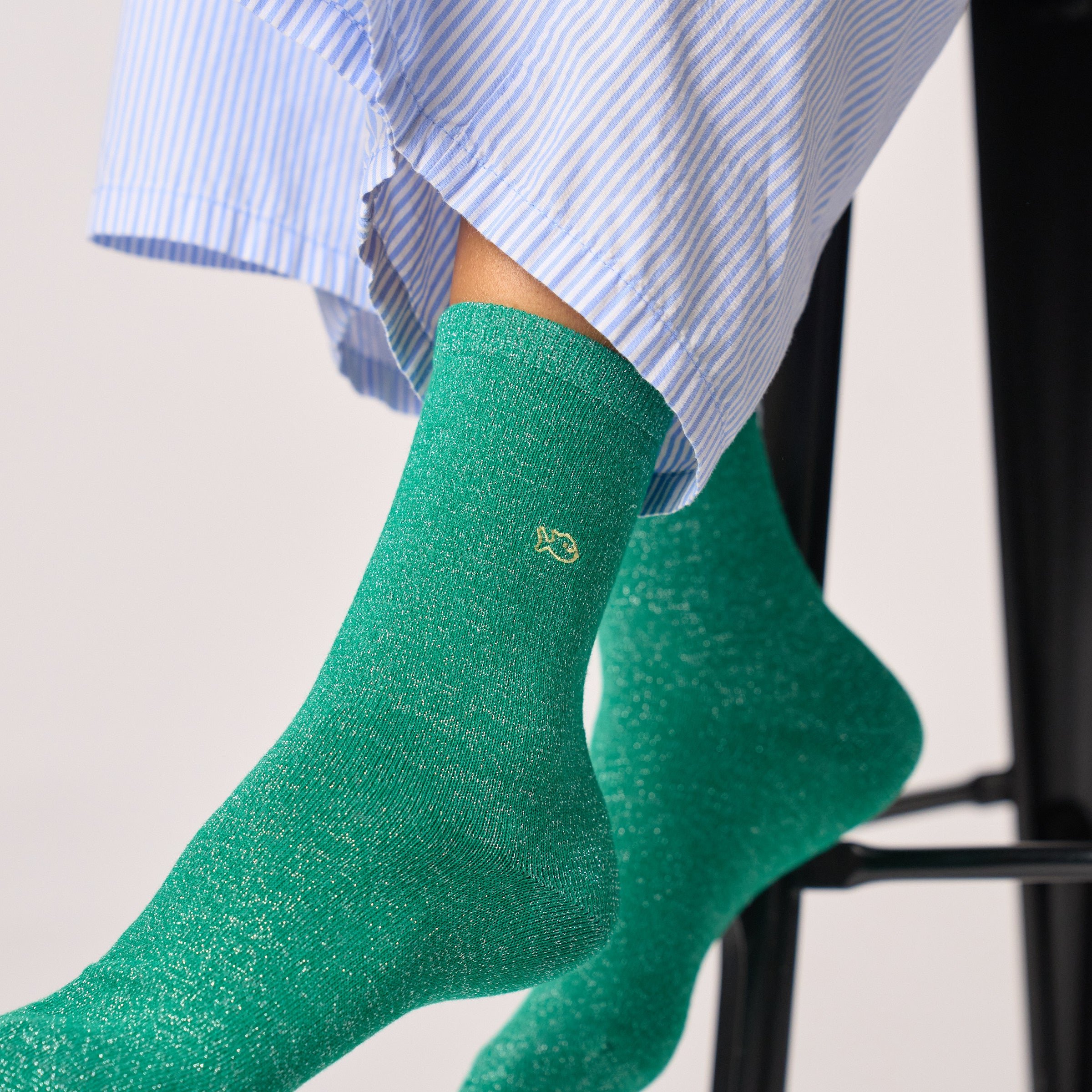 Solid Combed Cotton Glittery Socks Green