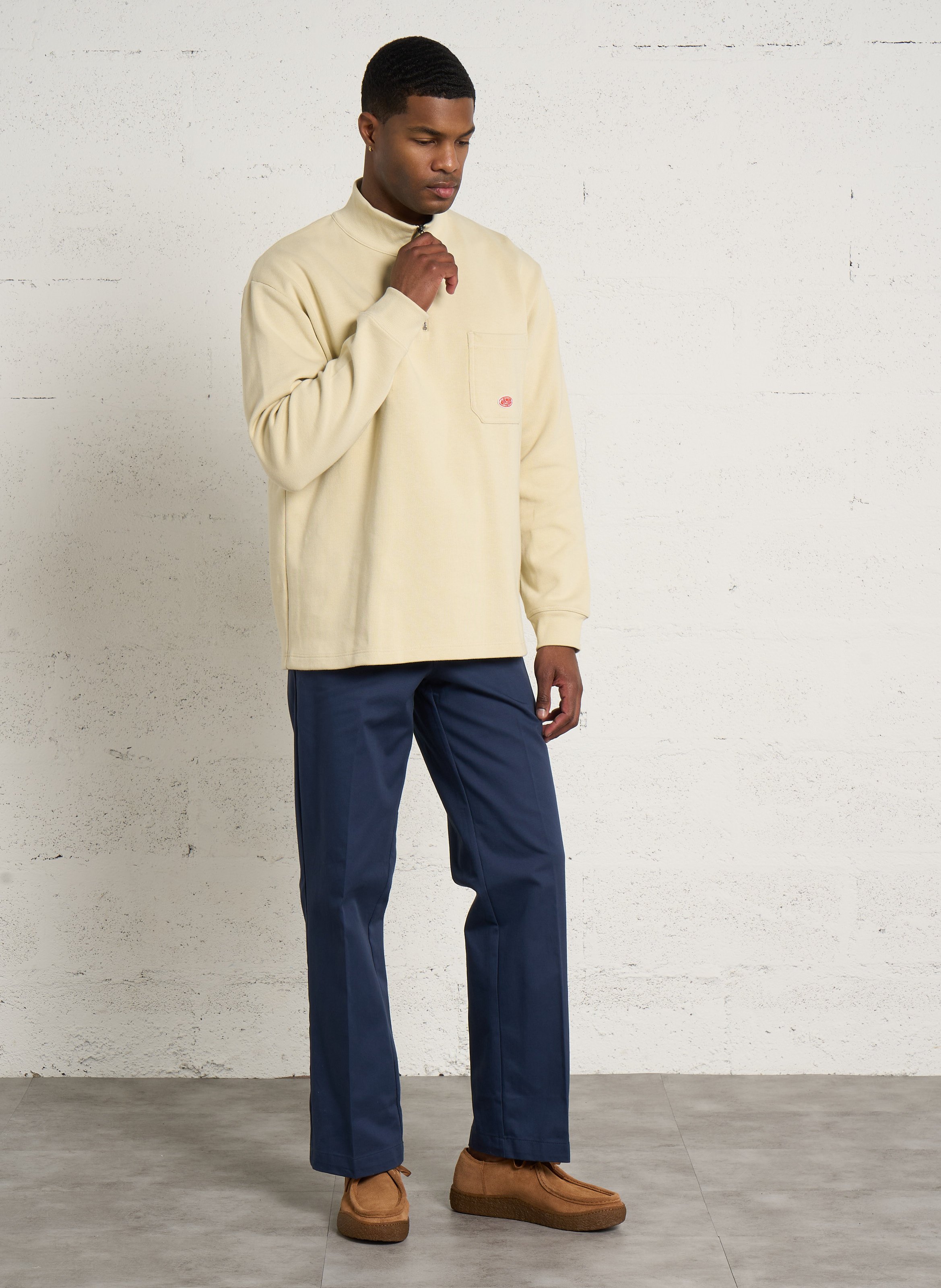 Weiter Pullover aus Bio-Baumwolle mit Stehkragen und Reißverschluss ARMOR LUX Beige