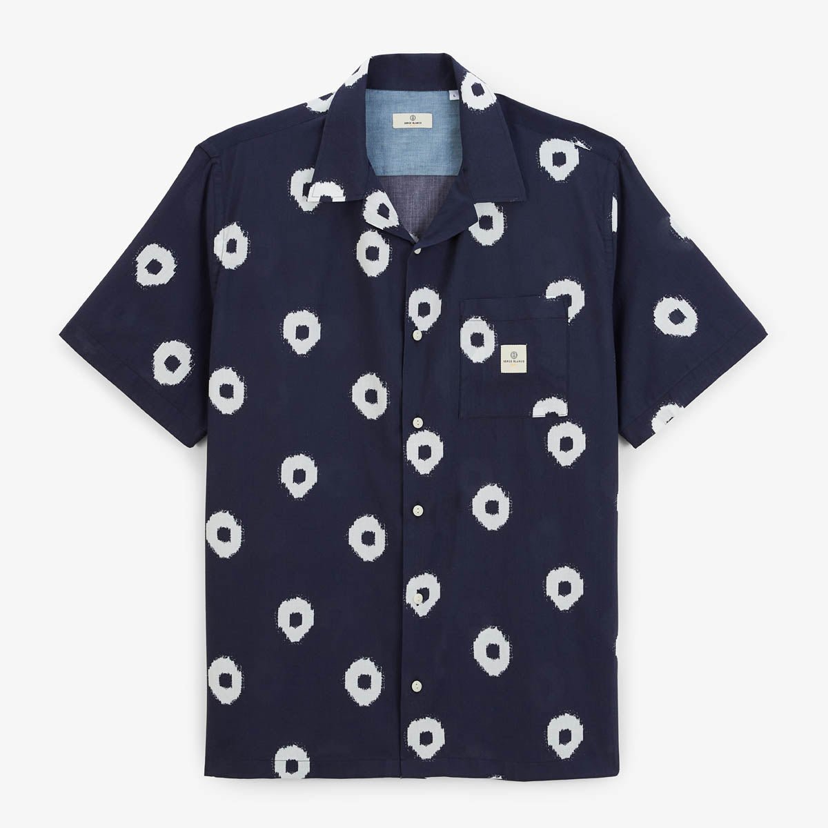Short-sleeved shirt in printed Japanese cotton SERGE BLANCO Blue