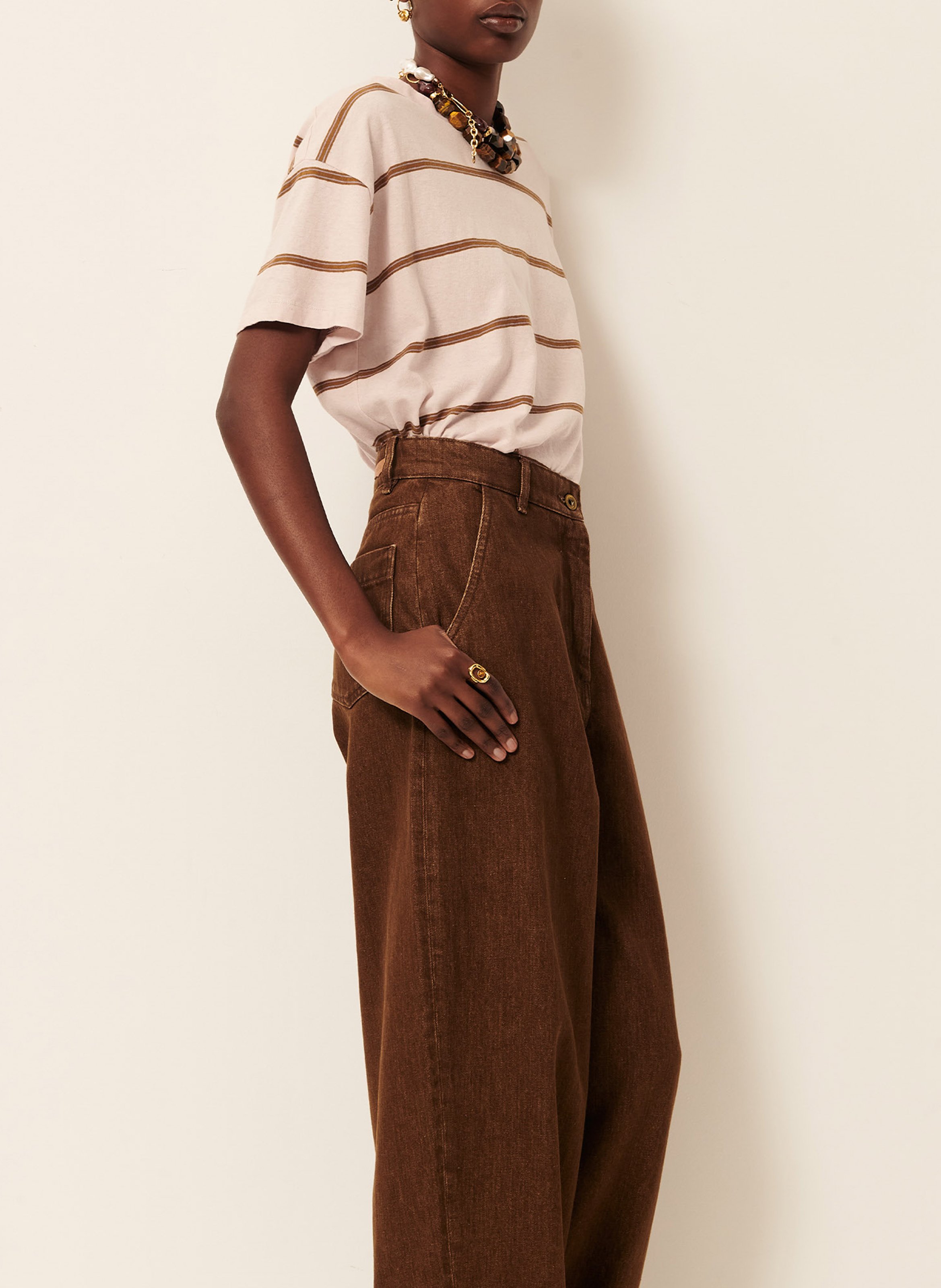 Weites Rundhals-T-Shirt aus Baumwoll-Mix mit Streifen SESSUN Rosa