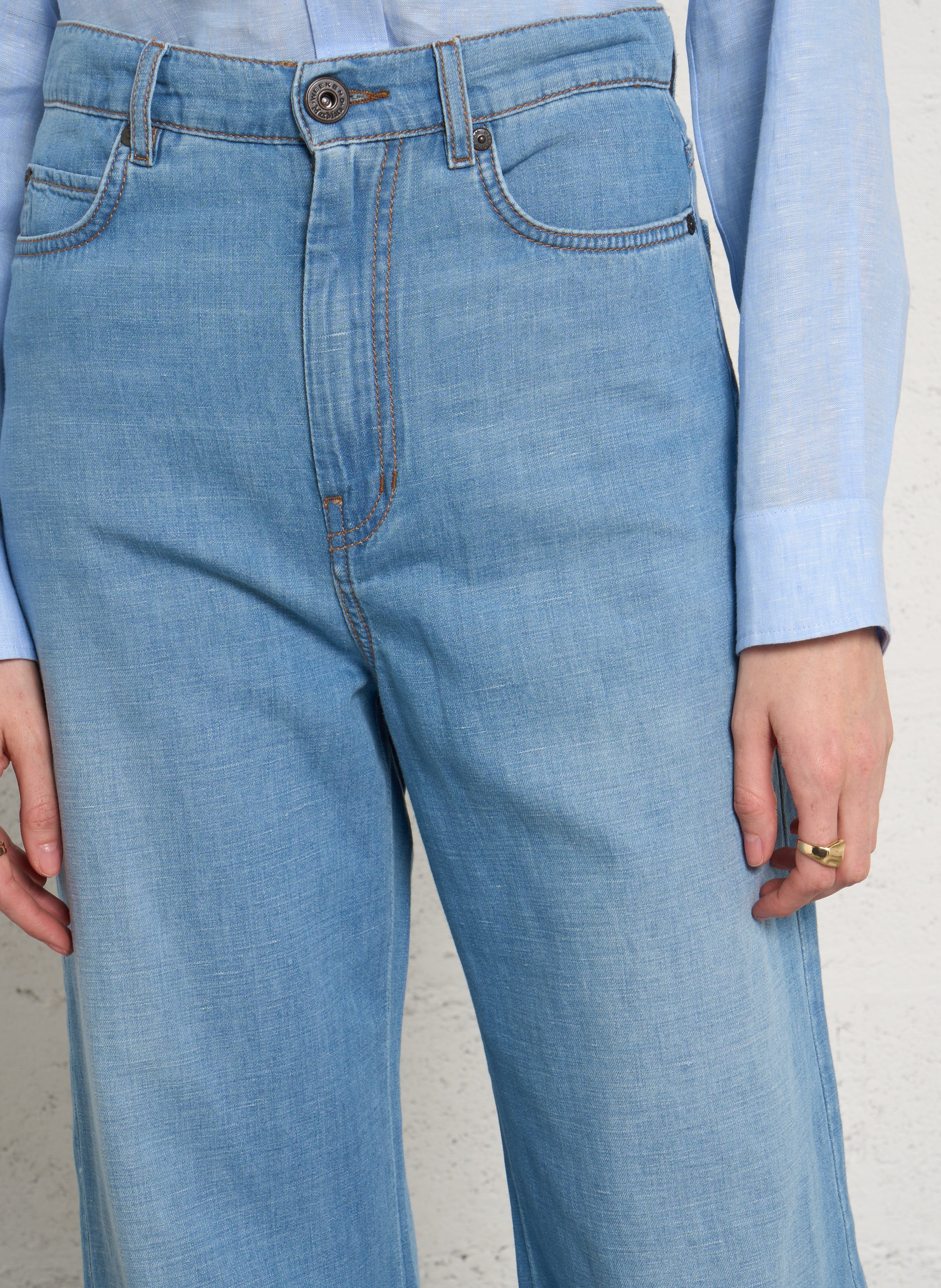 Hoch geschnittene Flare-Jeans aus Baumwolle und Leinen MAX MARA WEEK END Blau