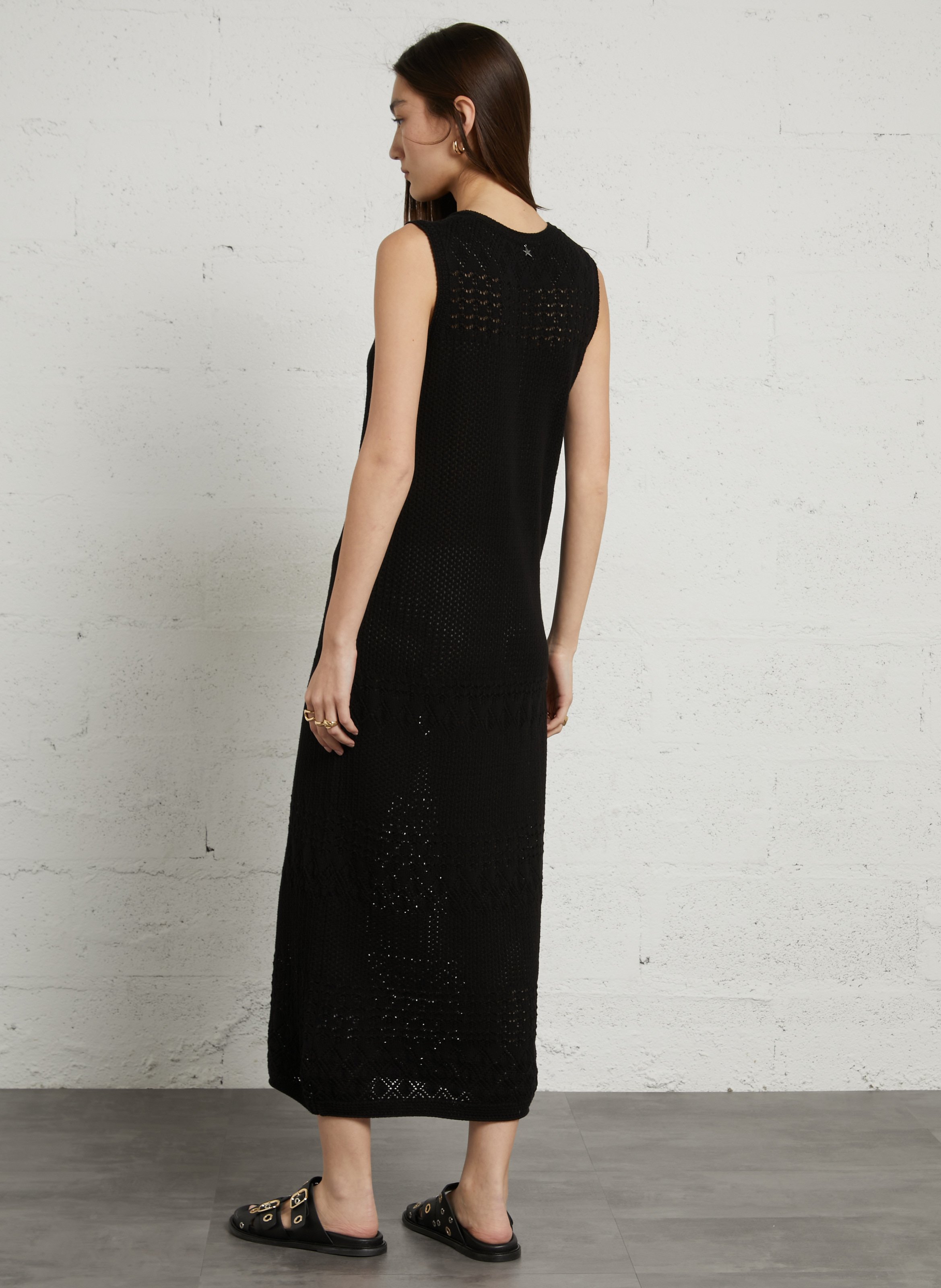 Long cotton V-neck dress SUD EXPRESS Black
