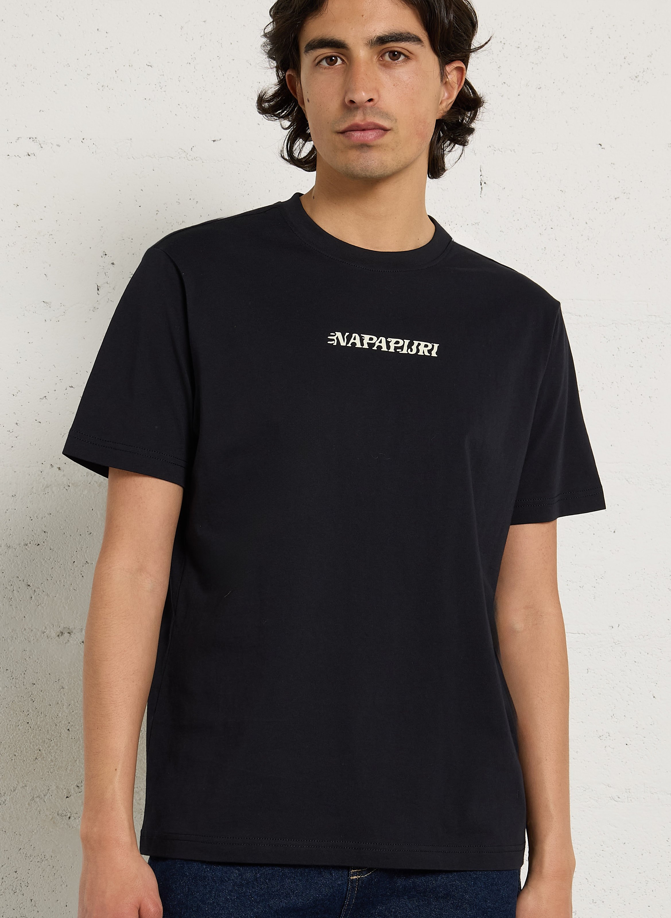 T-shirt met ronde hals en gemêleerde zeefdruk NAPAPIJRI Zwart