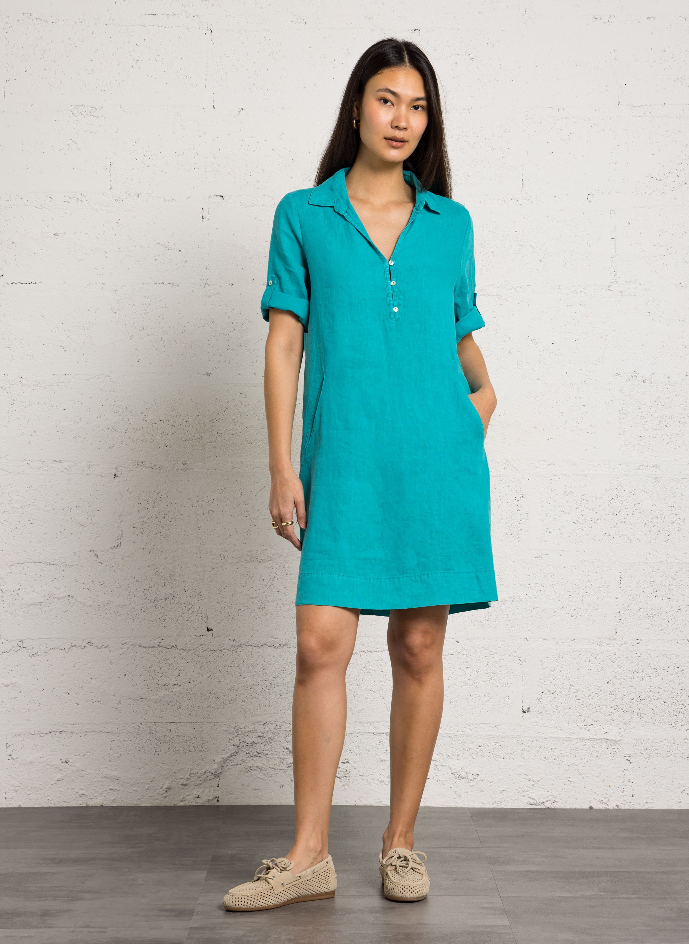 Robe midi col V en lin SUD EXPRESS