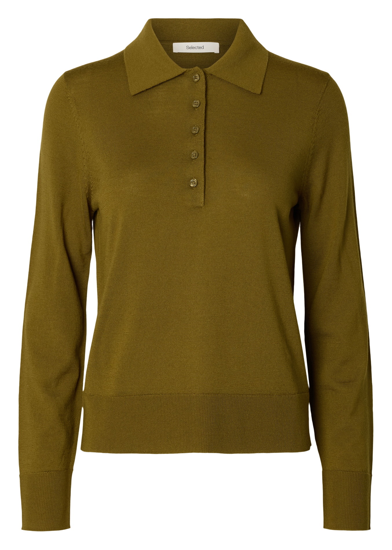 Polo manches longues chiné en laine SELECTED Vert